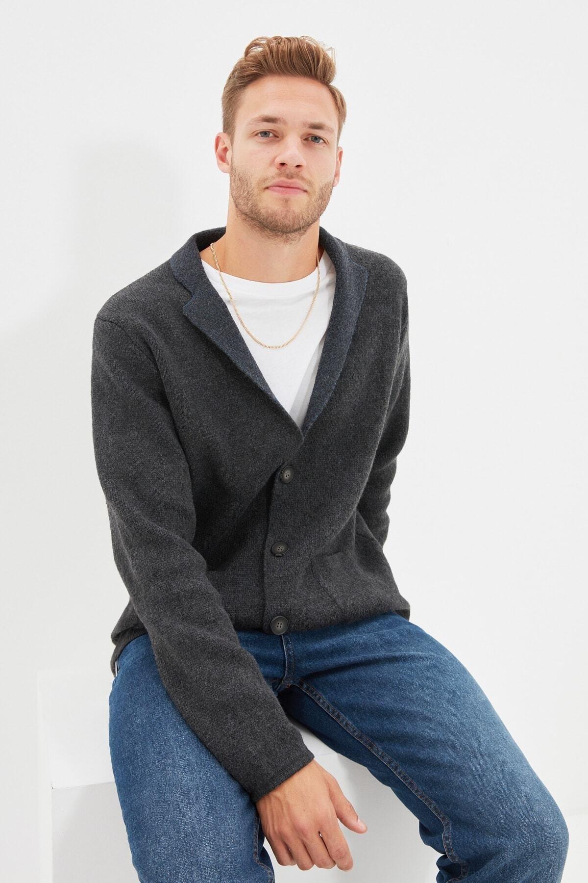 Grey Lapel Collar Cardigan, , large image number 0