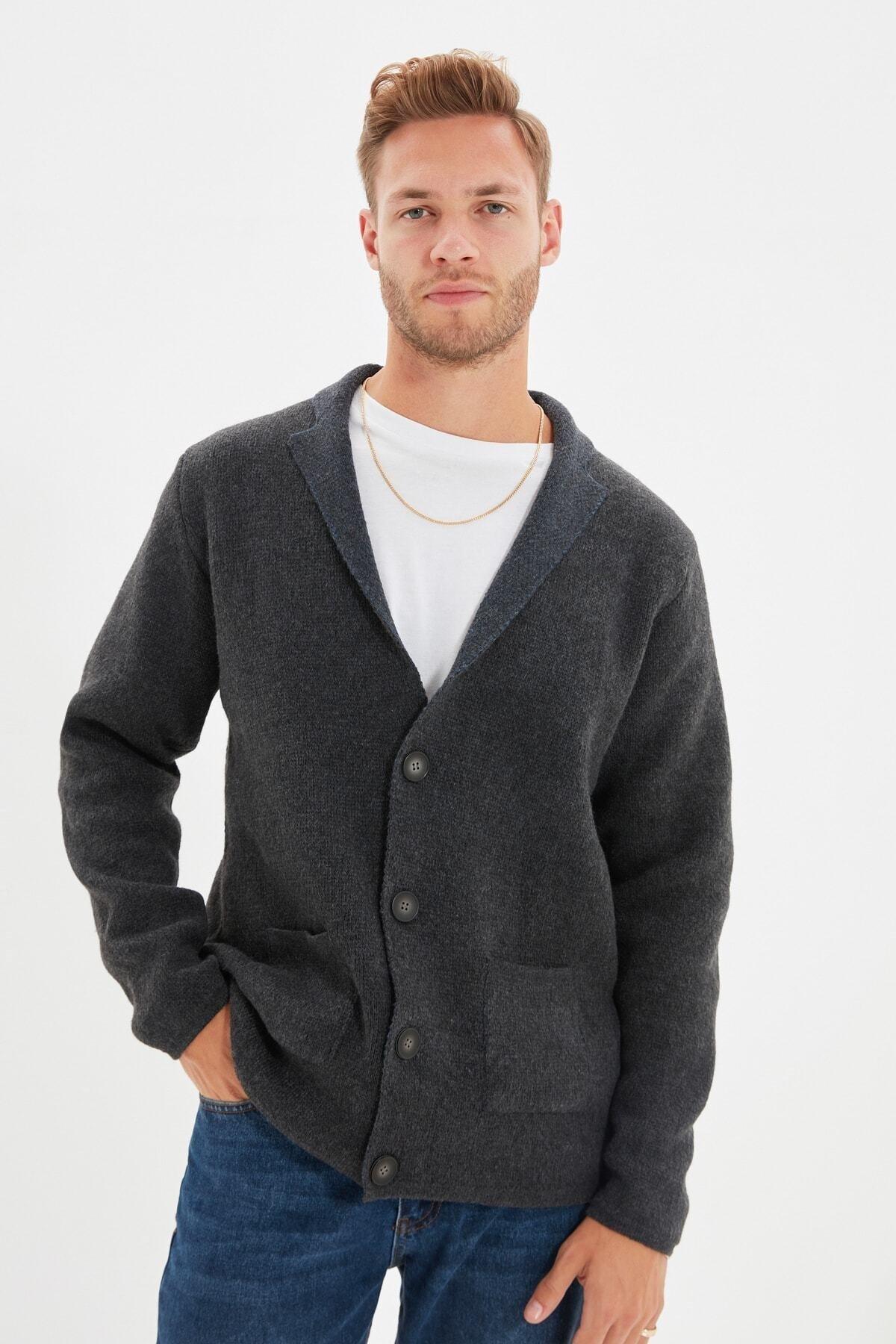Grey Lapel Collar Cardigan, , large image number 2