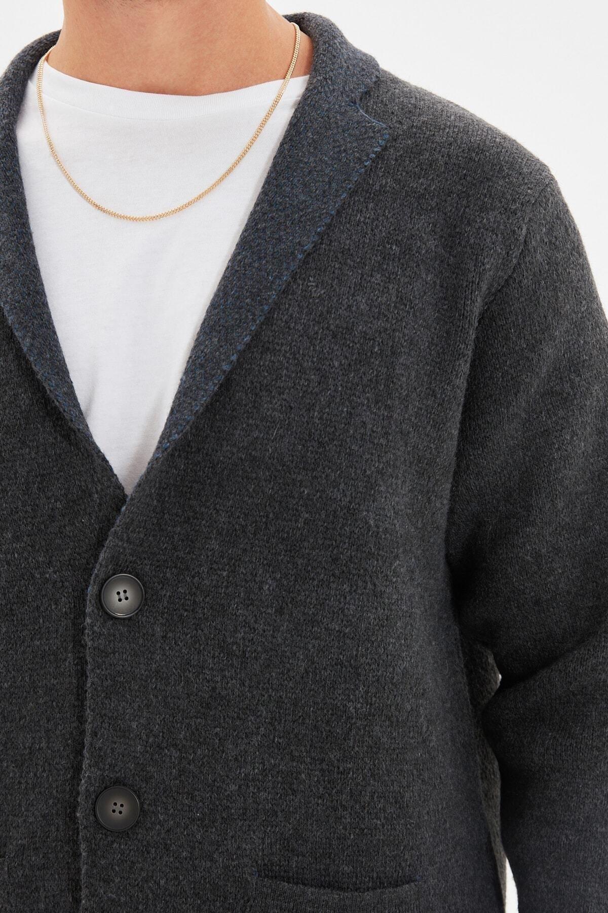 Grey Lapel Collar Cardigan, , large image number 3