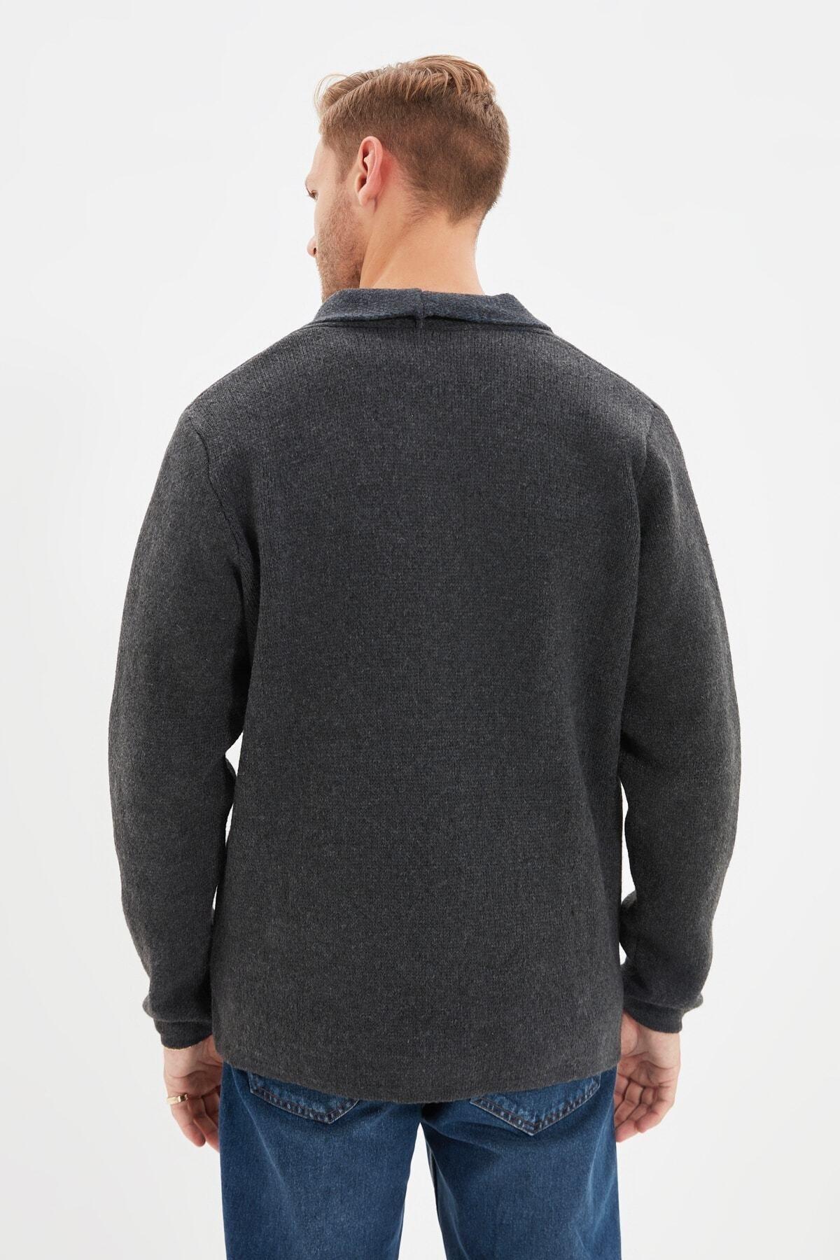 Grey Lapel Collar Cardigan, , large image number 4