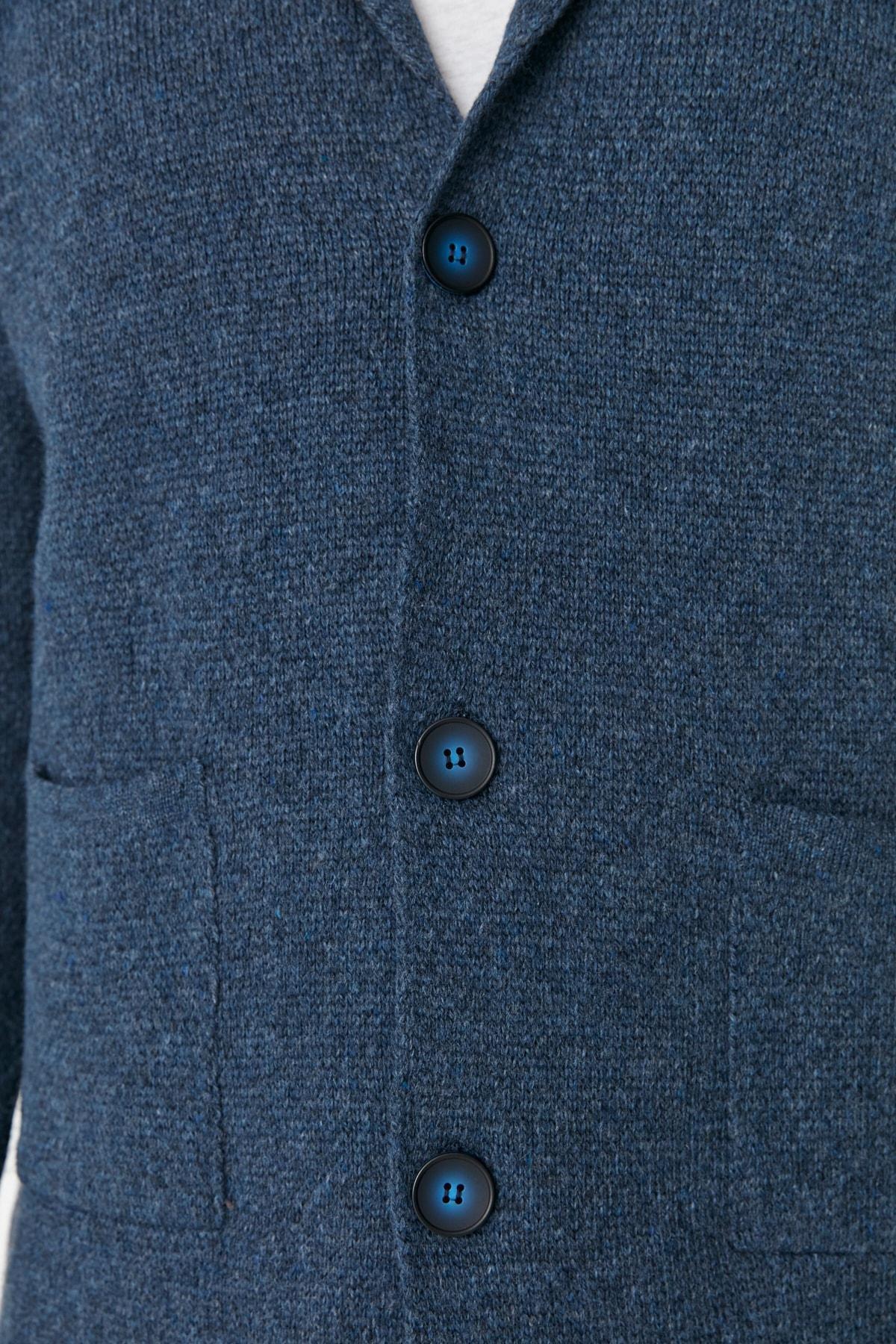 Blue Lapel Collar Cardigan, Dark blue, large image number 3