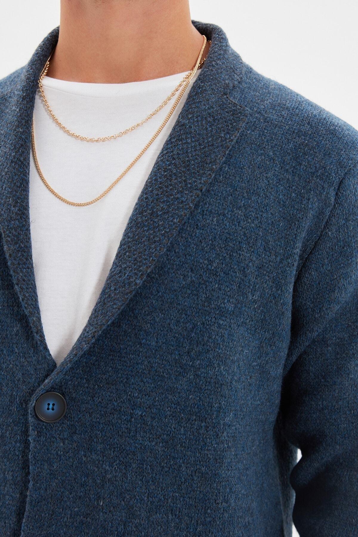 Blue Lapel Collar Cardigan, , large image number 4