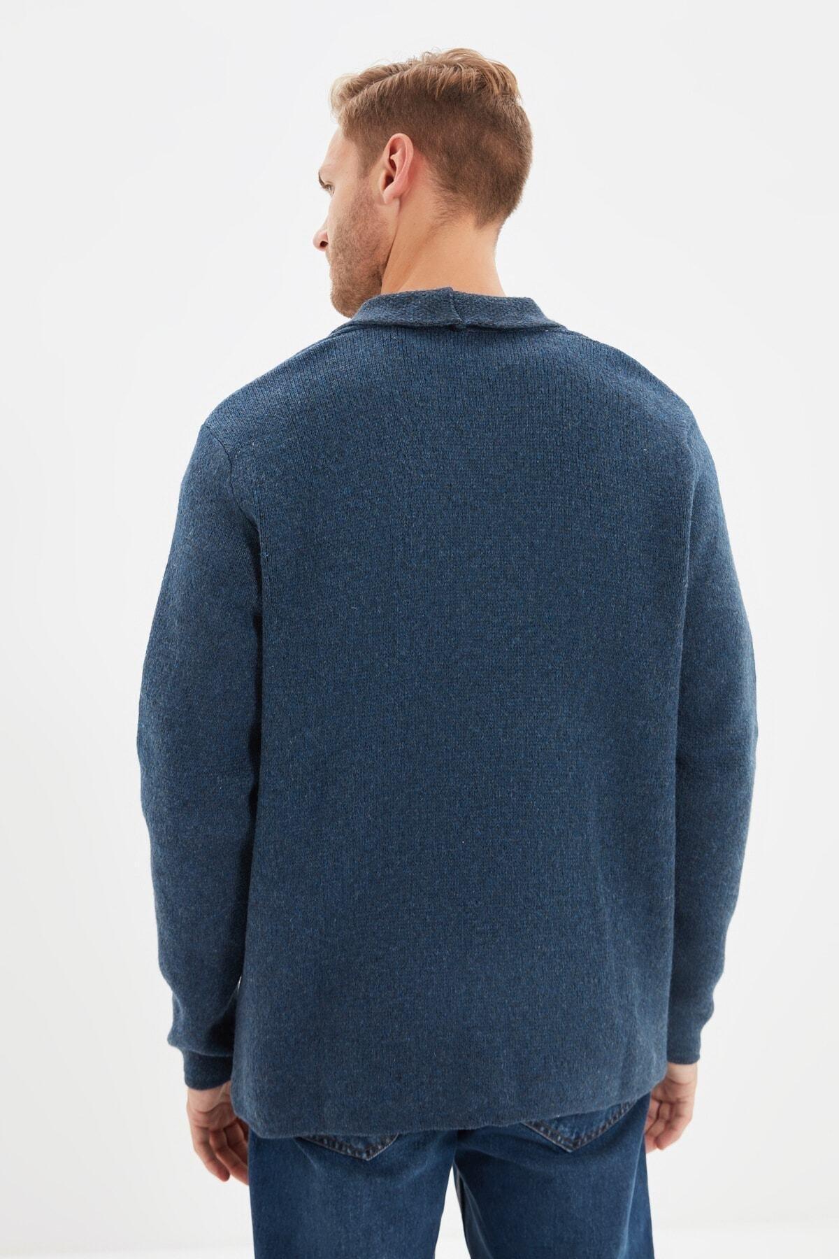 Blue Lapel Collar Cardigan, Dark blue, large image number 5