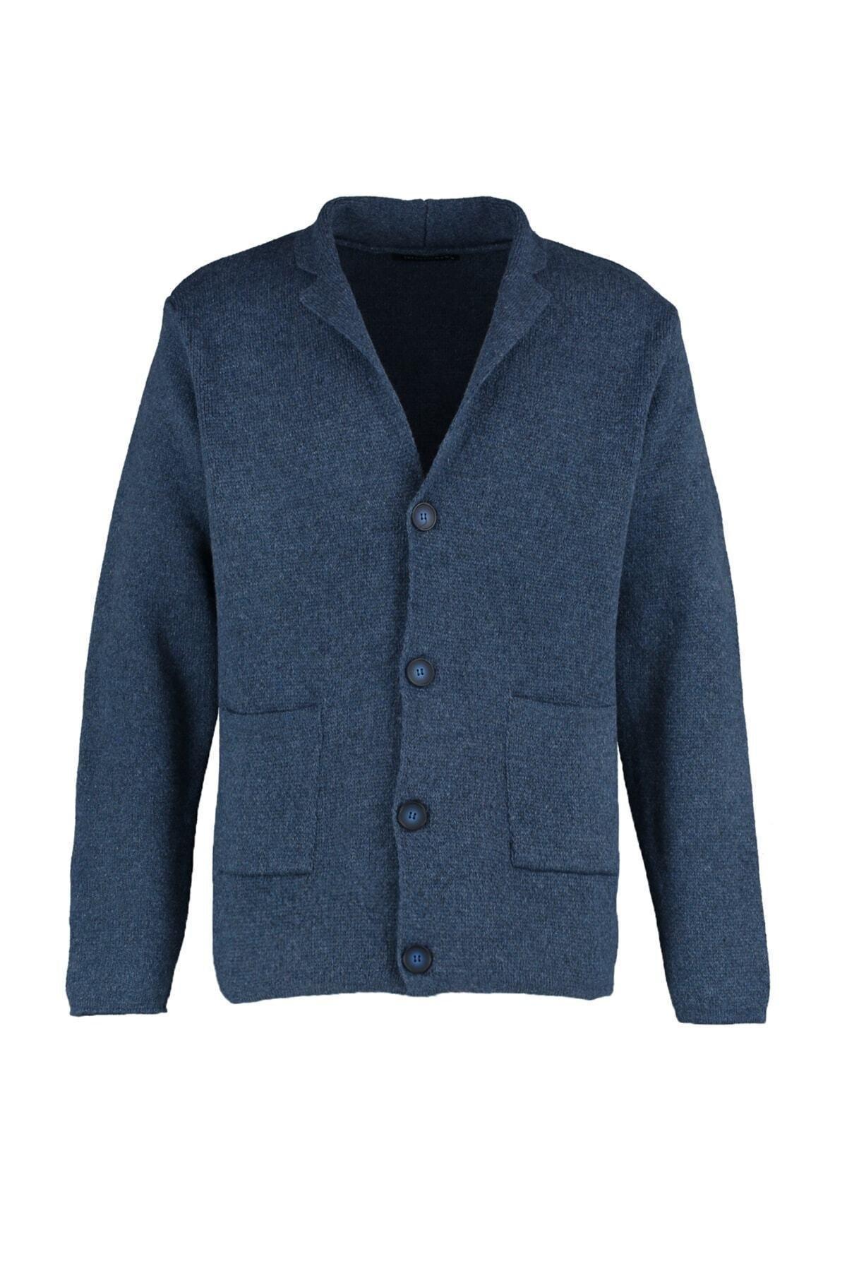 Blue Lapel Collar Cardigan, , large image number 6