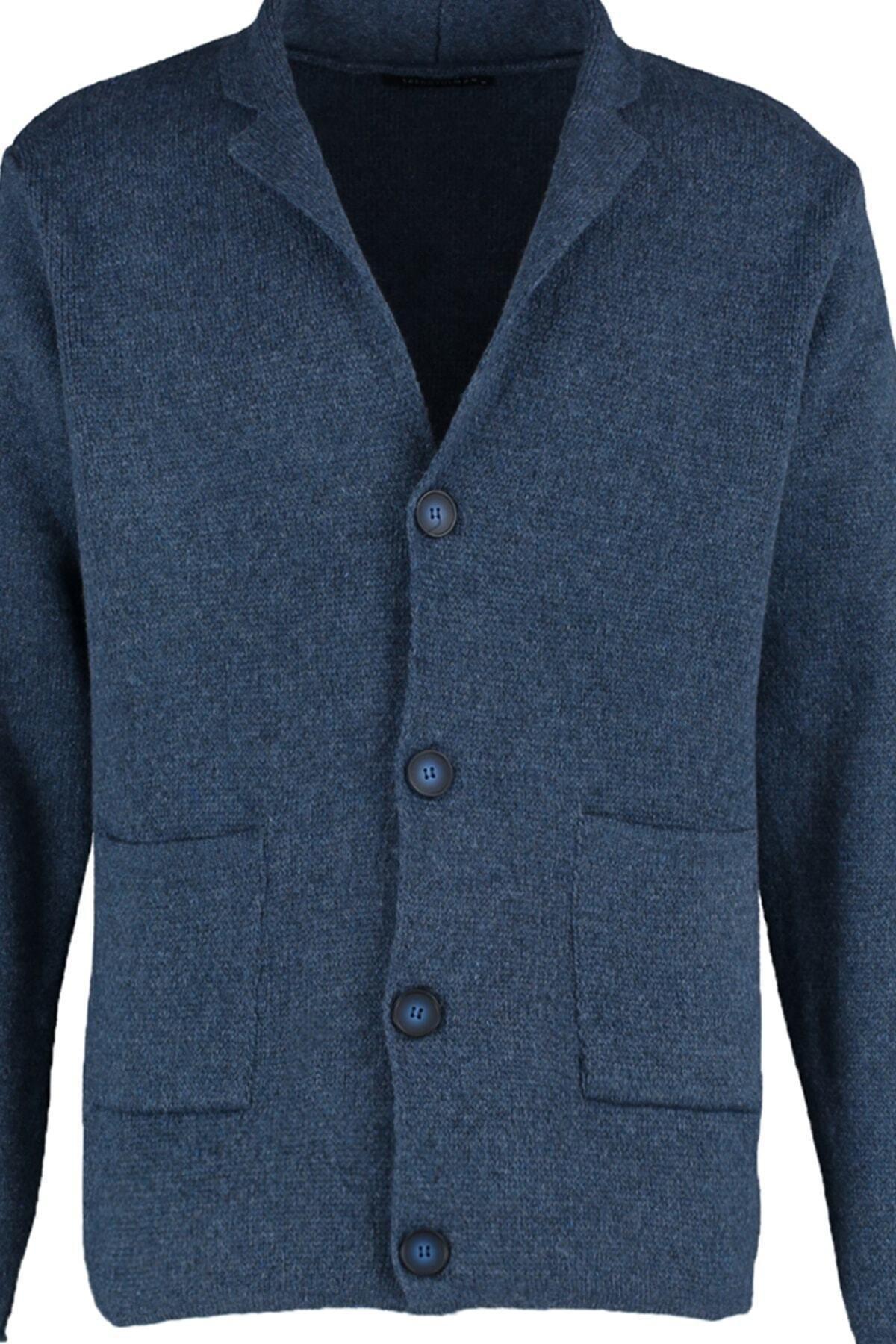 Blue Lapel Collar Cardigan, , large image number 7