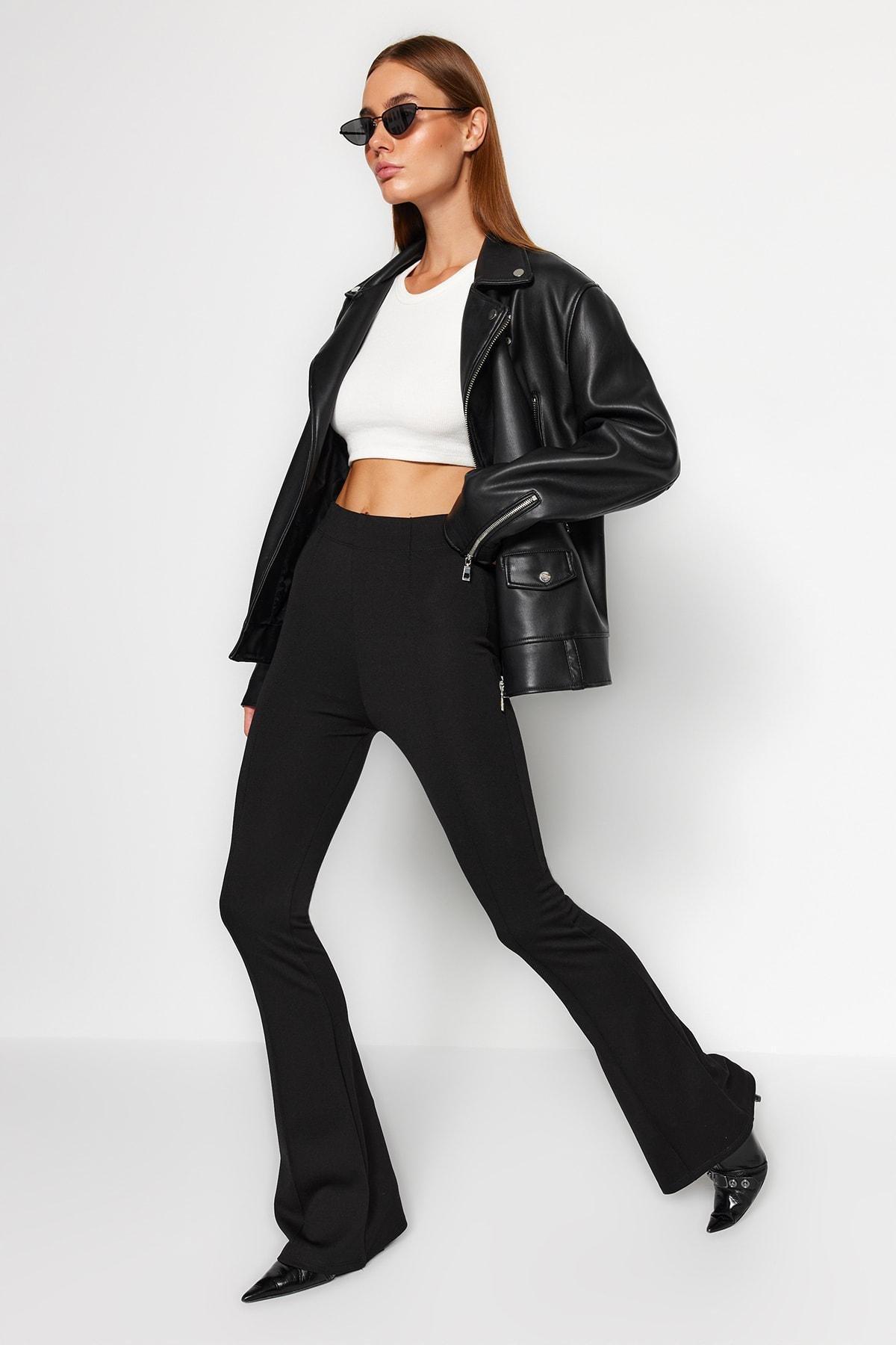 Black Bootcut Mid Waist Pants, Black, large image number 3