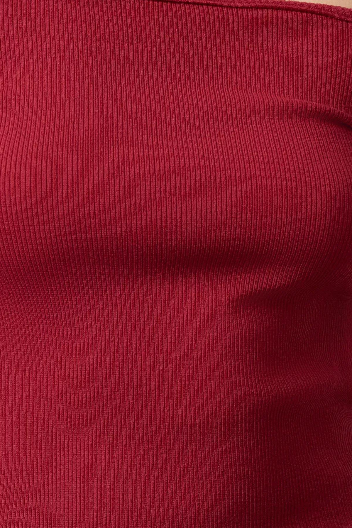 Burgundy Choker Detailed Crop Blouse, , large image number 3