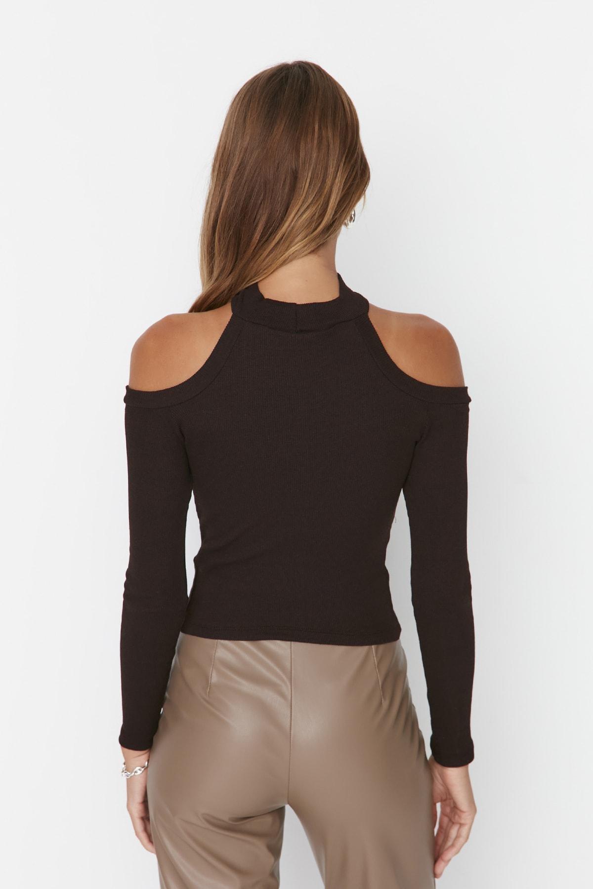 Brown High Neck Blouse, Brown, large image number 4