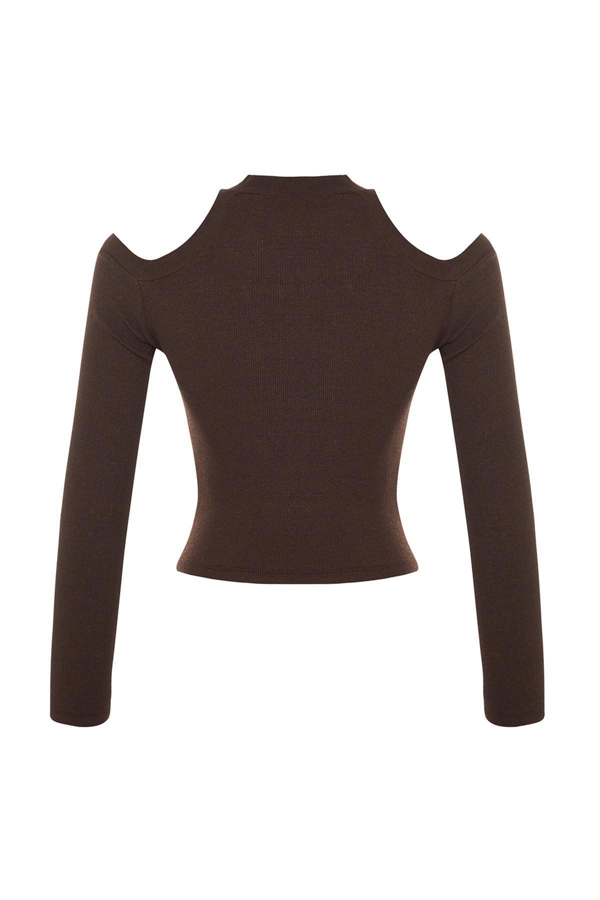 Brown High Neck Blouse, Brown, large image number 6