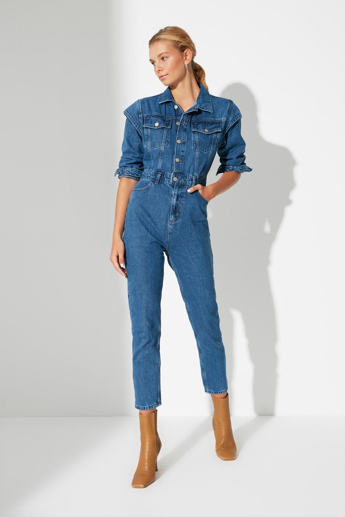 Navy Regular Lapel Collar Jumpsuit, , large image number 0
