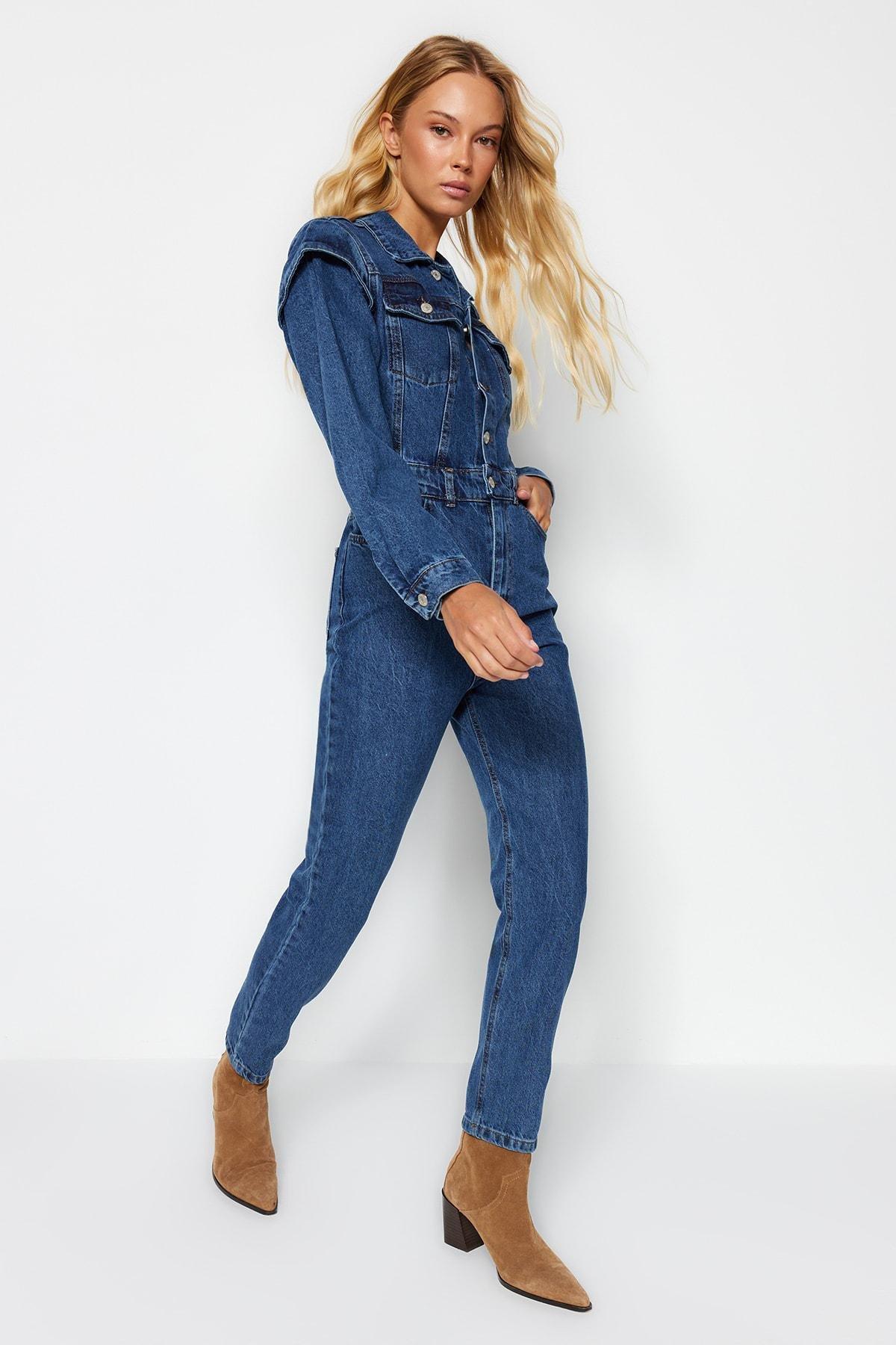 Navy Regular Lapel Collar Jumpsuit, , large image number 2