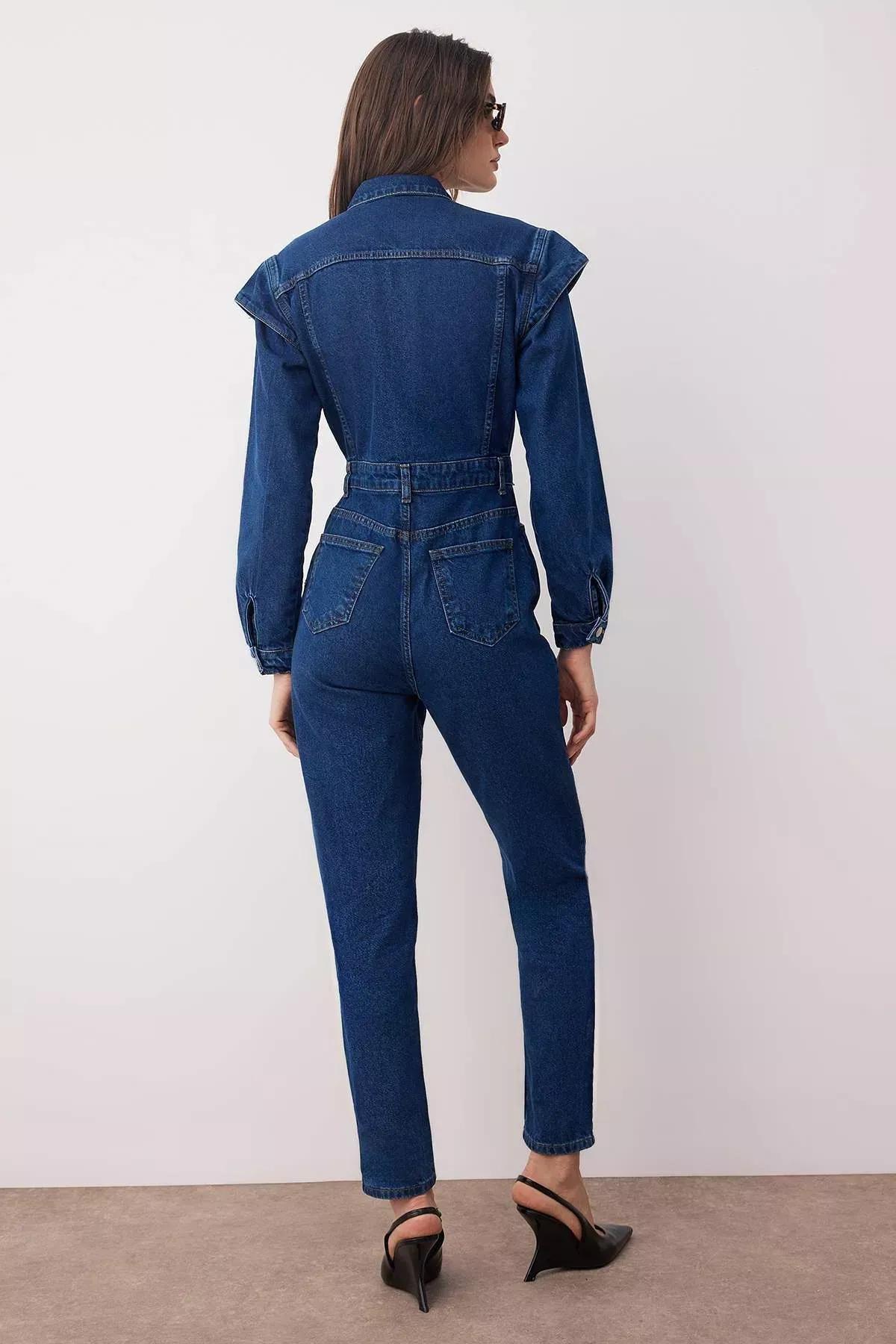 جمبسوت بقصة عادية وياقة مثنية عند الصدر، كحلي, Dark blue, large image number 4