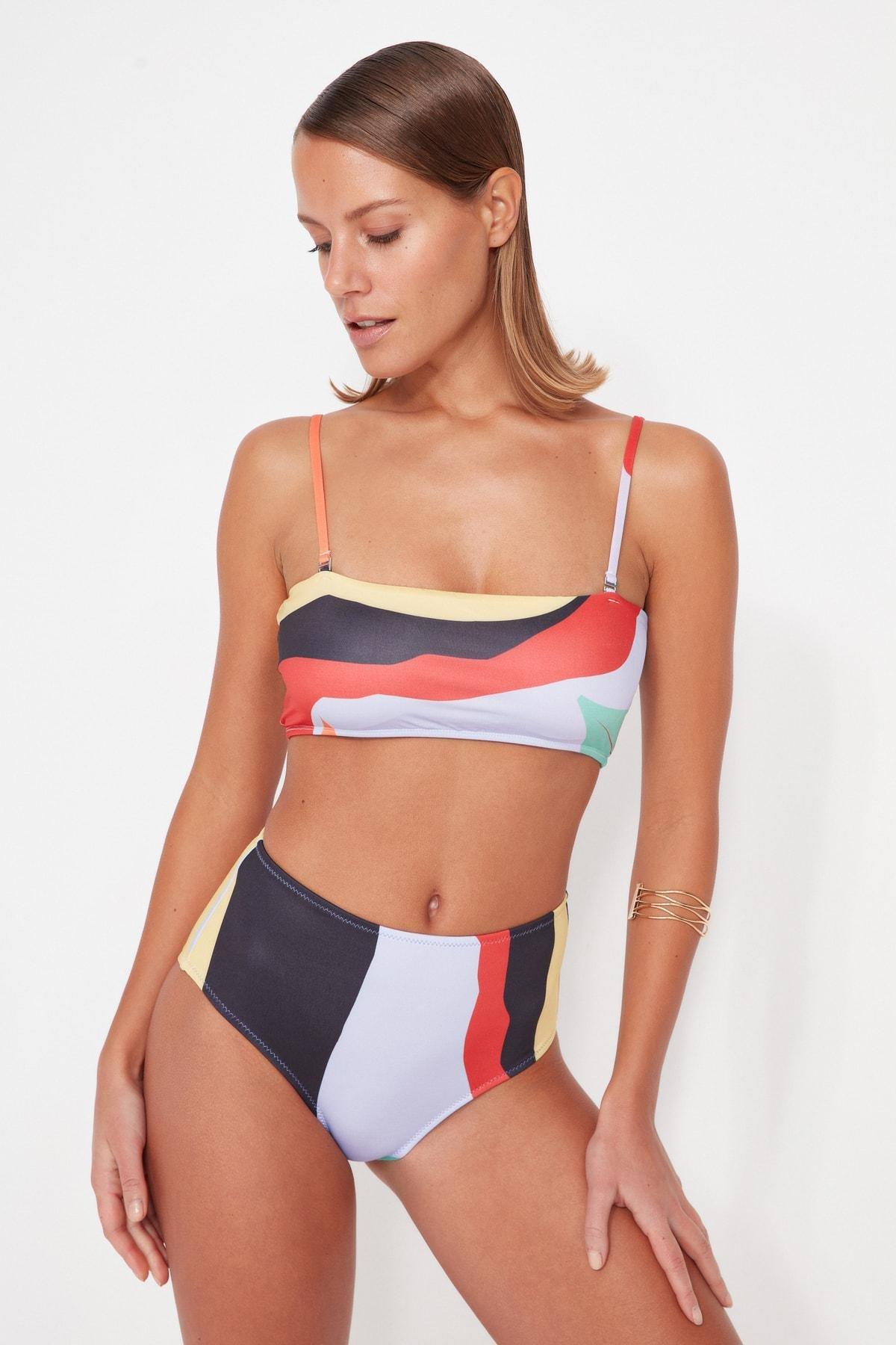 Trendyol - Multicolour Colourblock High Waist Bikini Bottom