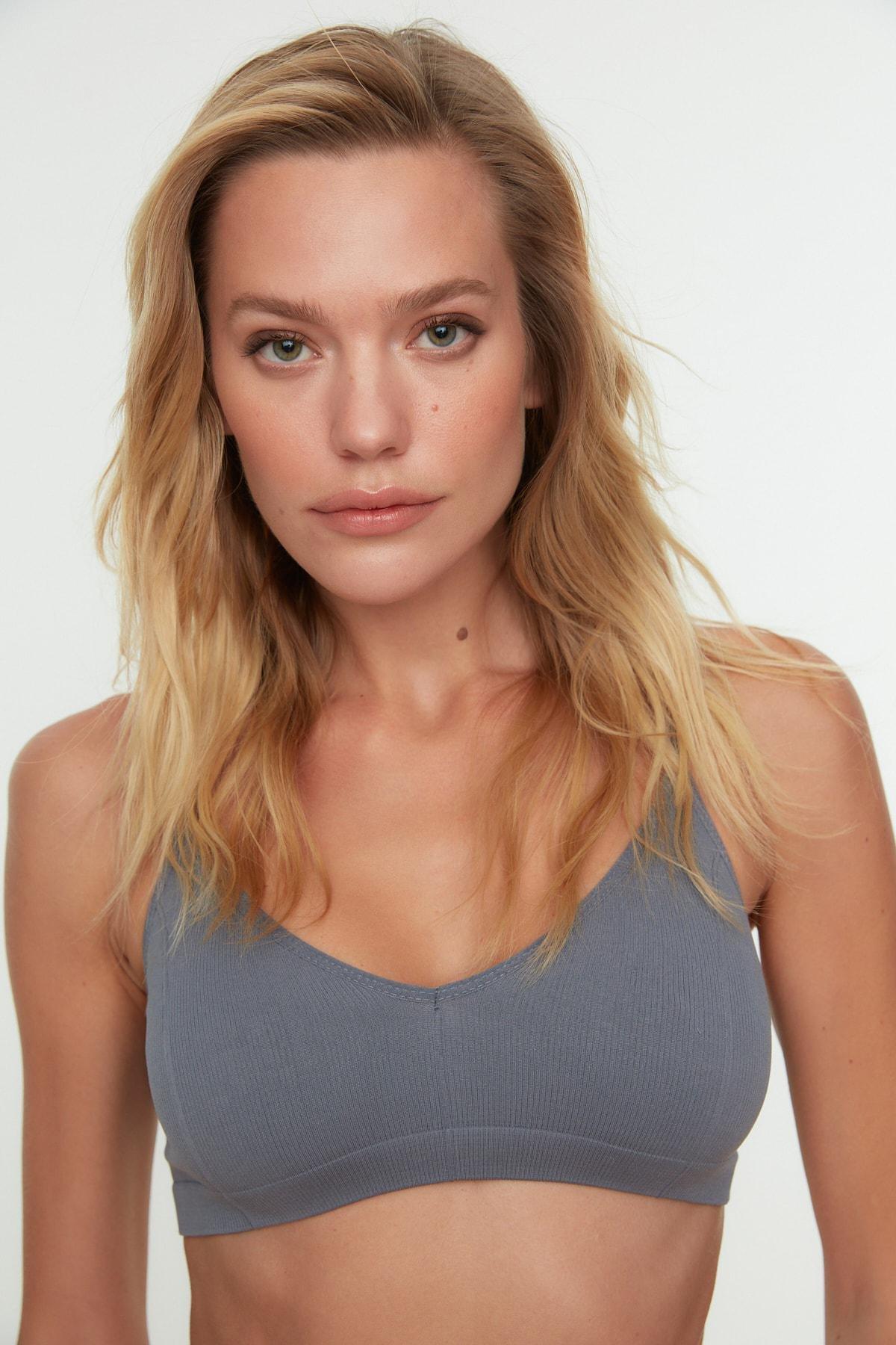 Gray Plain Bra, , large image number 2