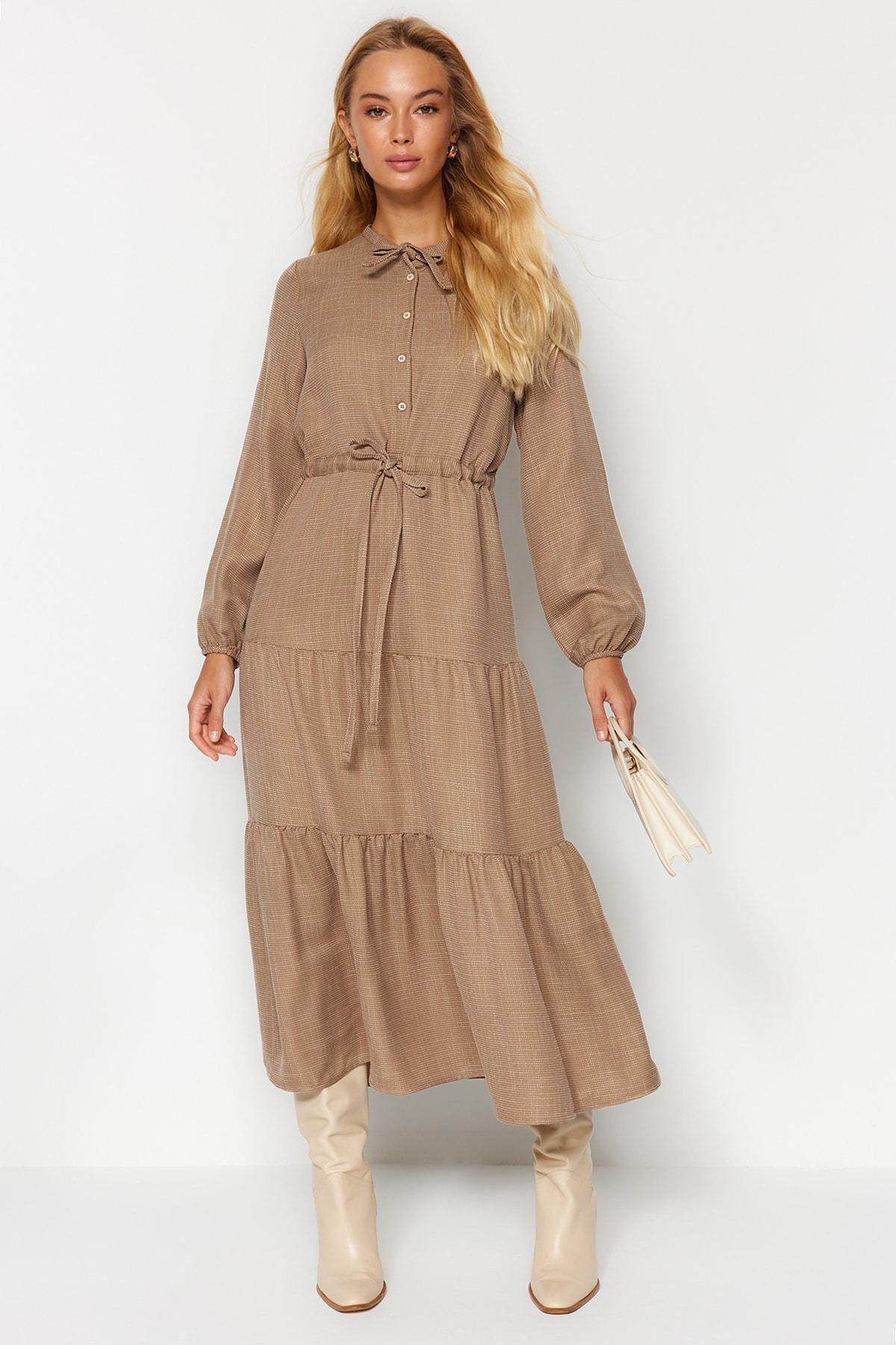 Brown Lace Up Dress, Light brown, large image number 0