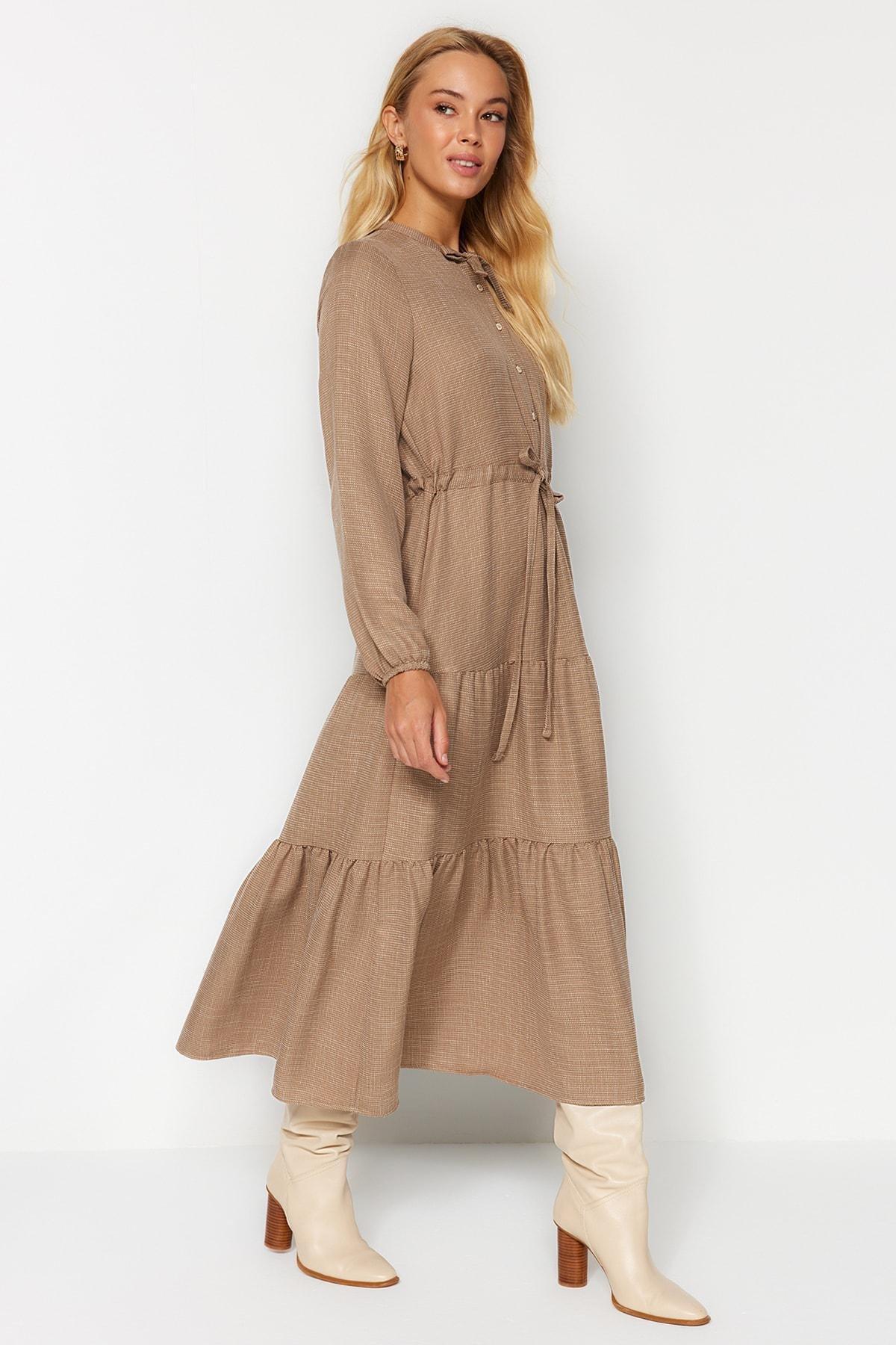 Brown Lace Up Dress, Light brown, large image number 1