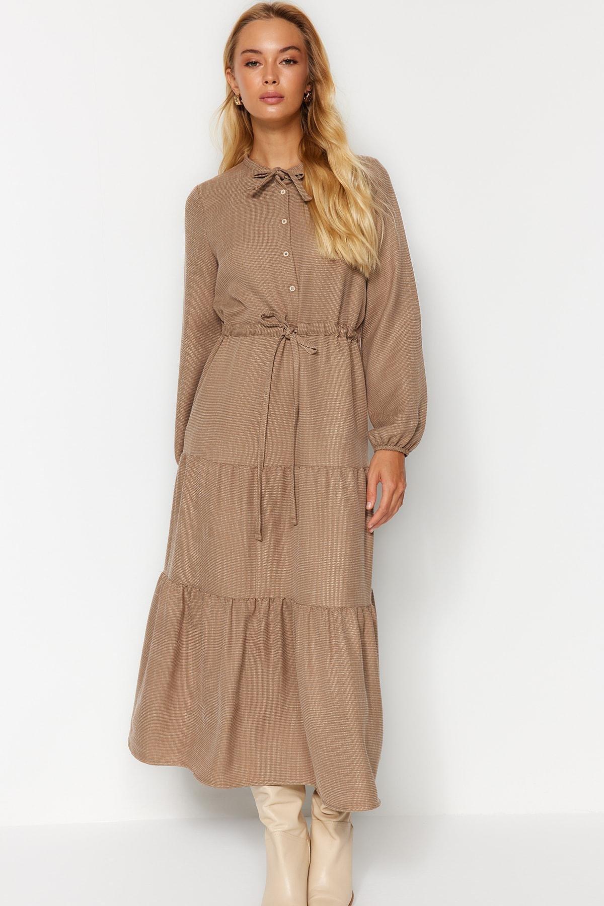 Brown Lace Up Dress, Light brown, large image number 2