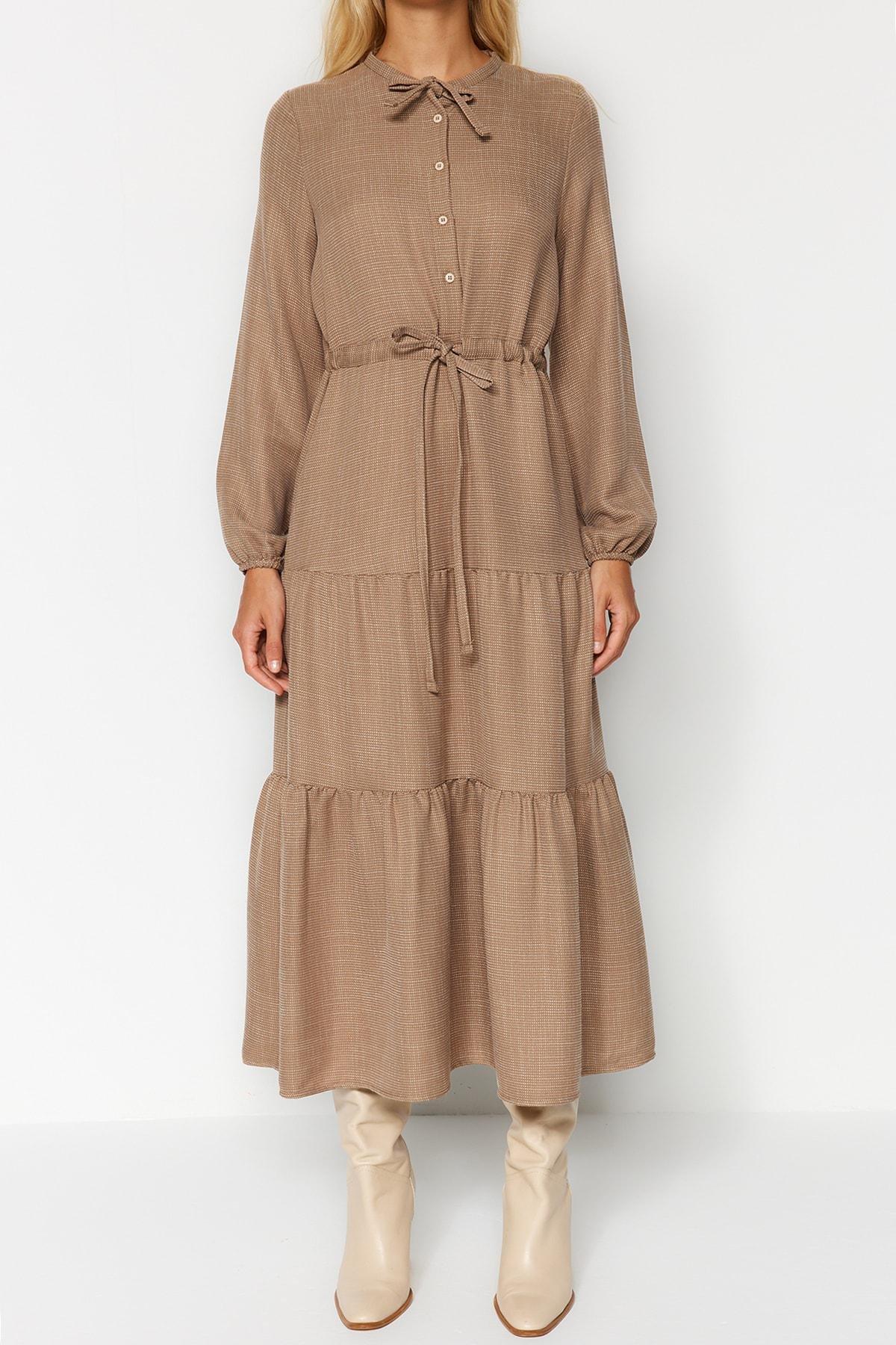 Brown Lace Up Dress, Light brown, large image number 3