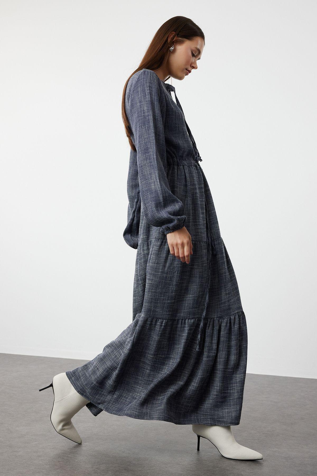 Navy Blue Textured Maxi Dress, , large image number 1