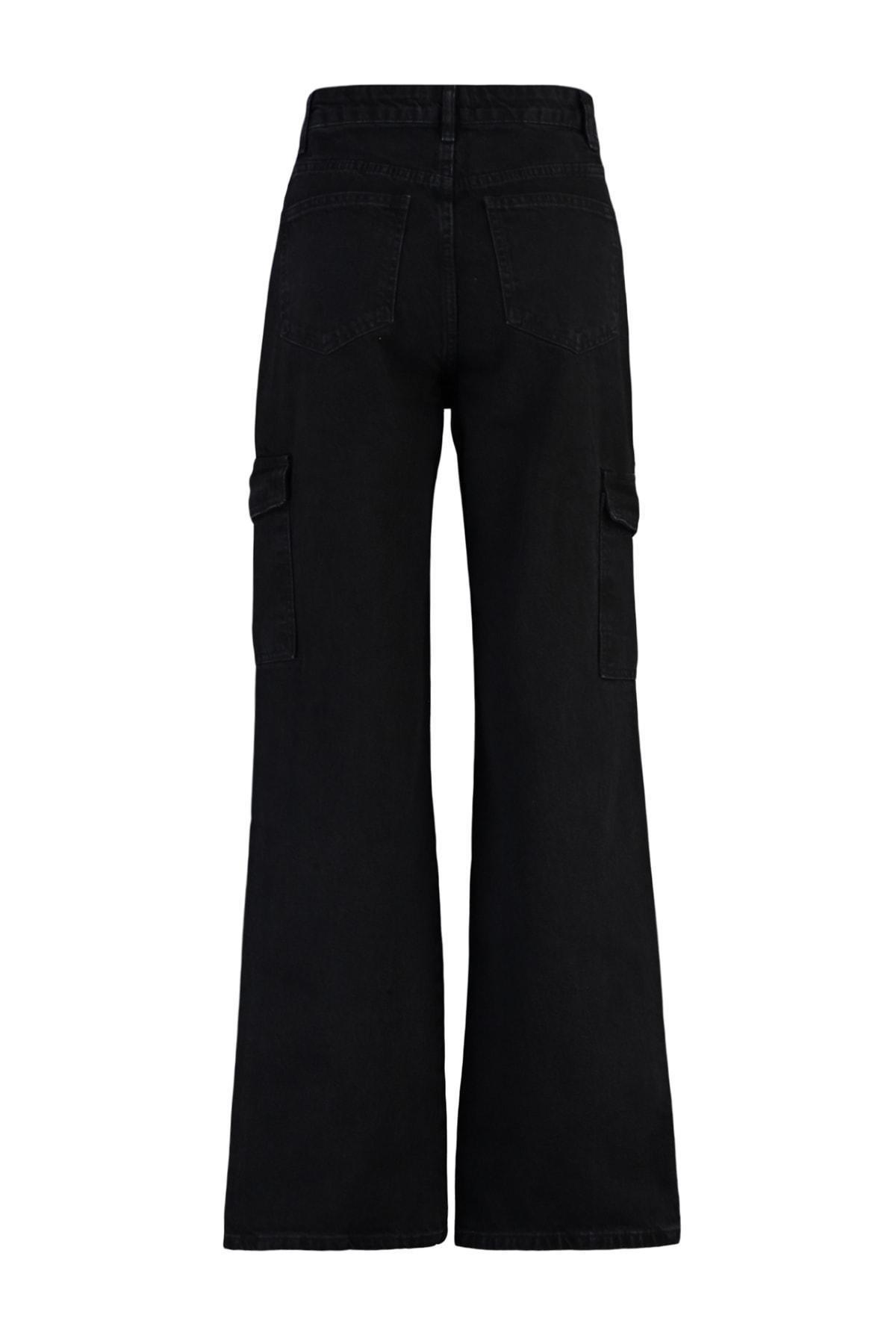 Black Wide High Waist Leg Jeans, Black, large image number 7