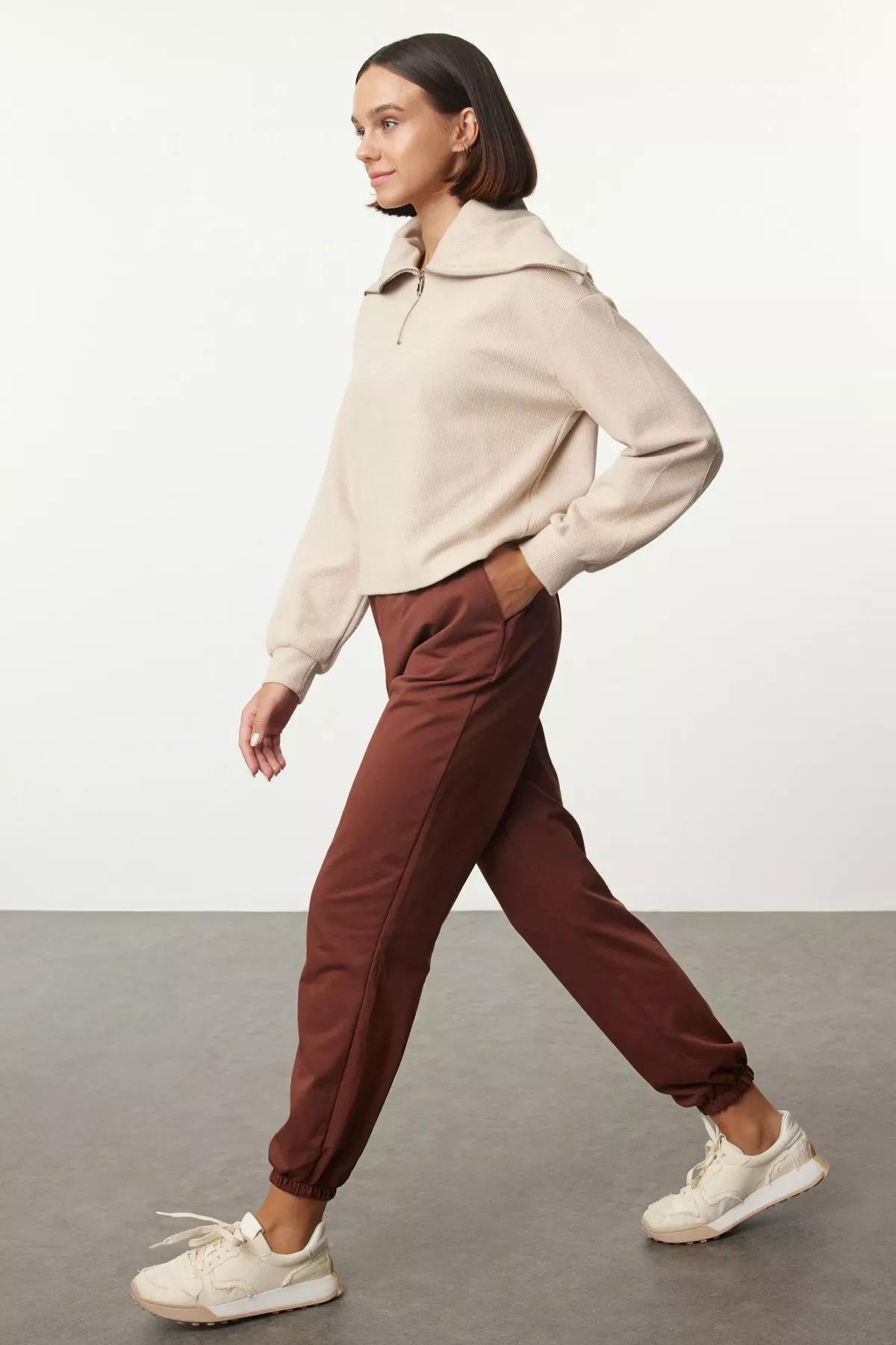 Brown Jogger Knit Sweatpants, , medium