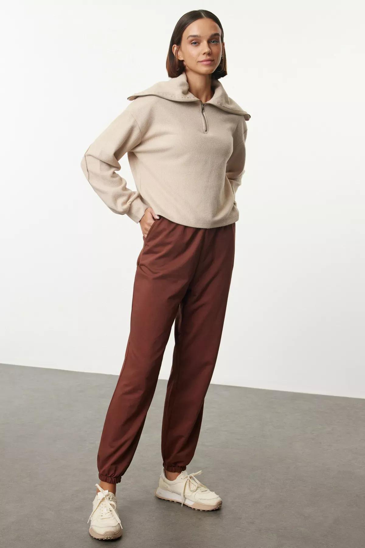 Brown Jogger Knit Sweatpants, , large image number 1