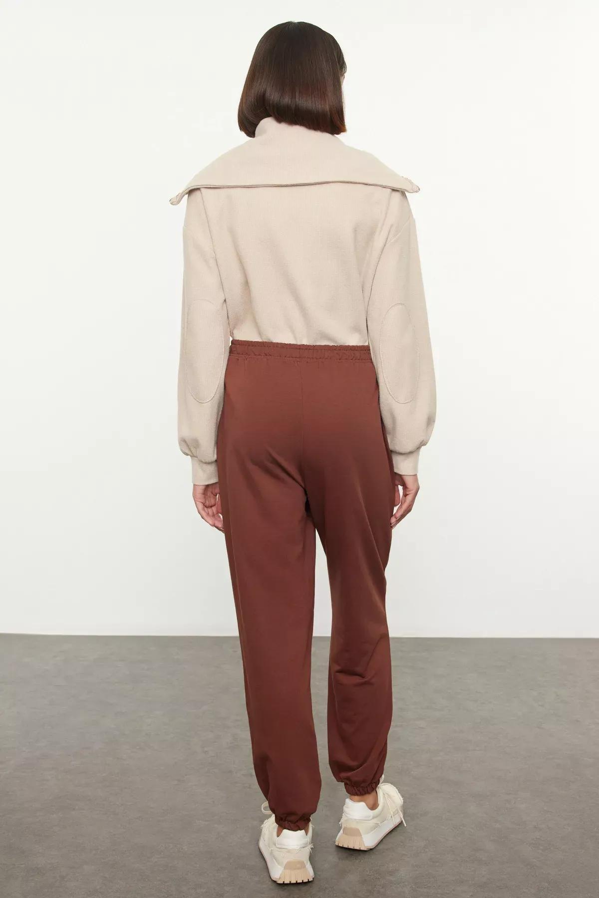 Brown Jogger Knit Sweatpants, , large image number 4