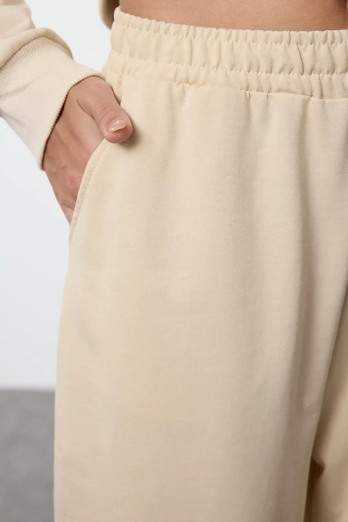 Beige Jogger Knit Sweatpants, , large image number 3