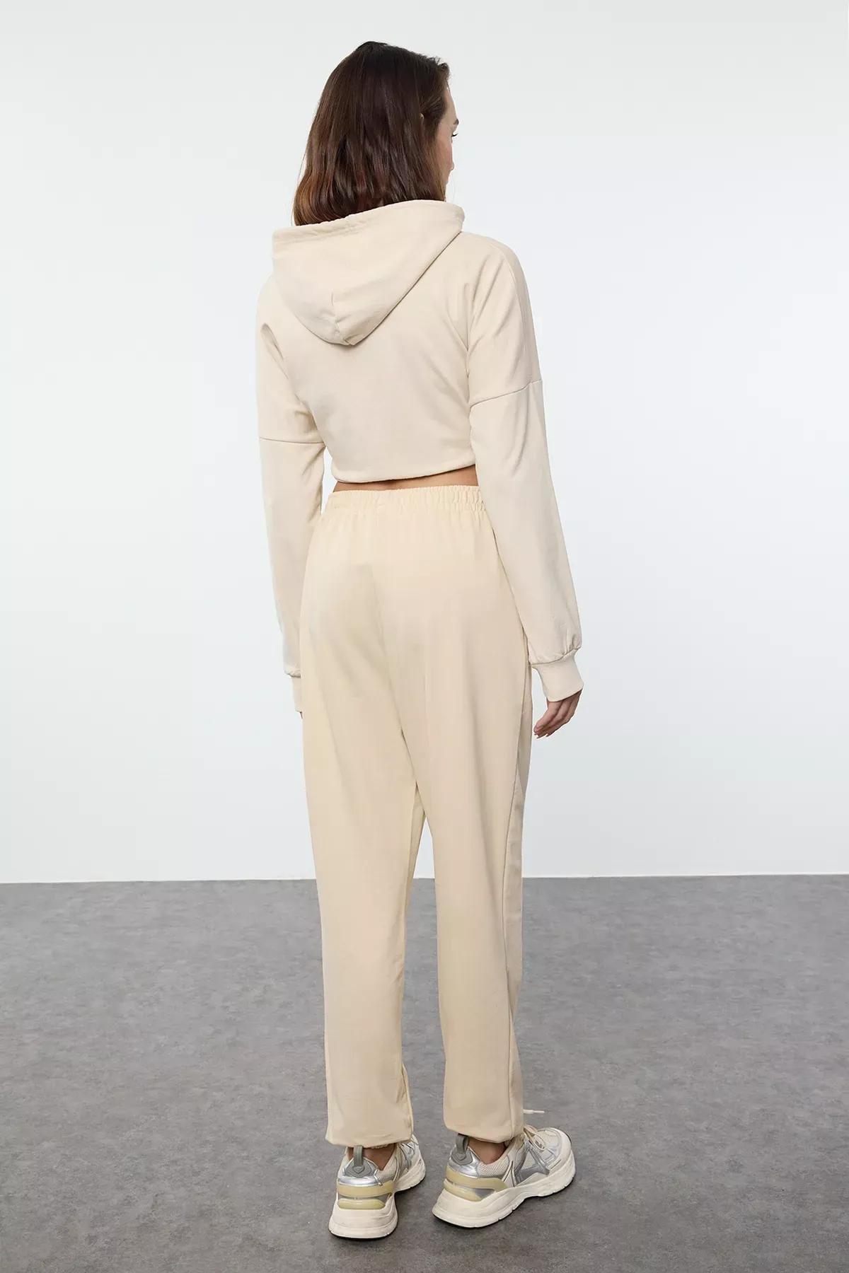 Beige Jogger Knit Sweatpants, , large image number 4