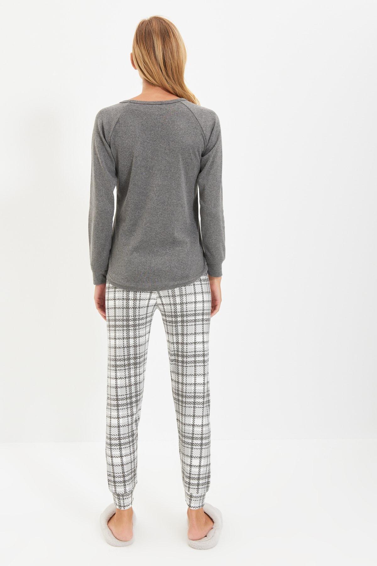 Grey Plaid Soft Knitted Pajamas Set, , large image number 7