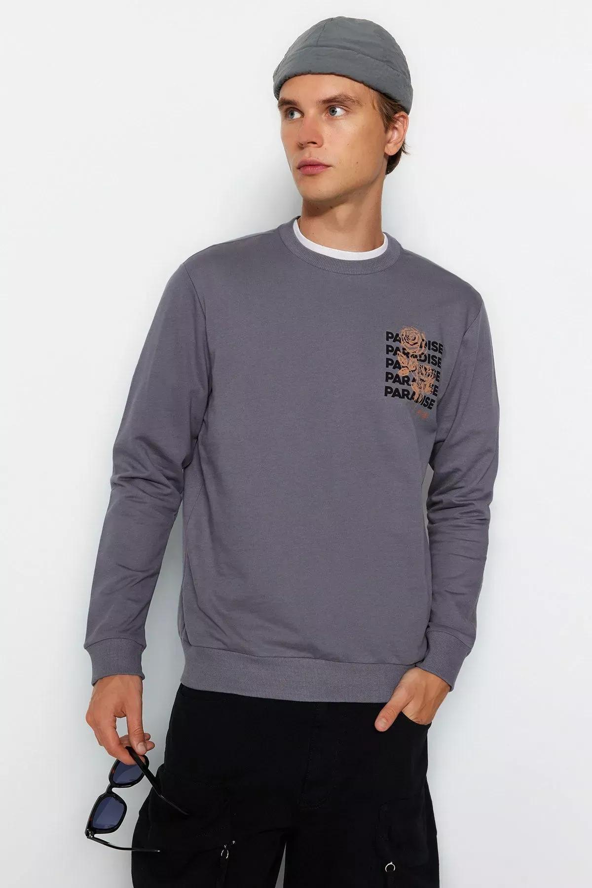 Grey Printed Mid Waist Sweatshirt, , large image number 0
