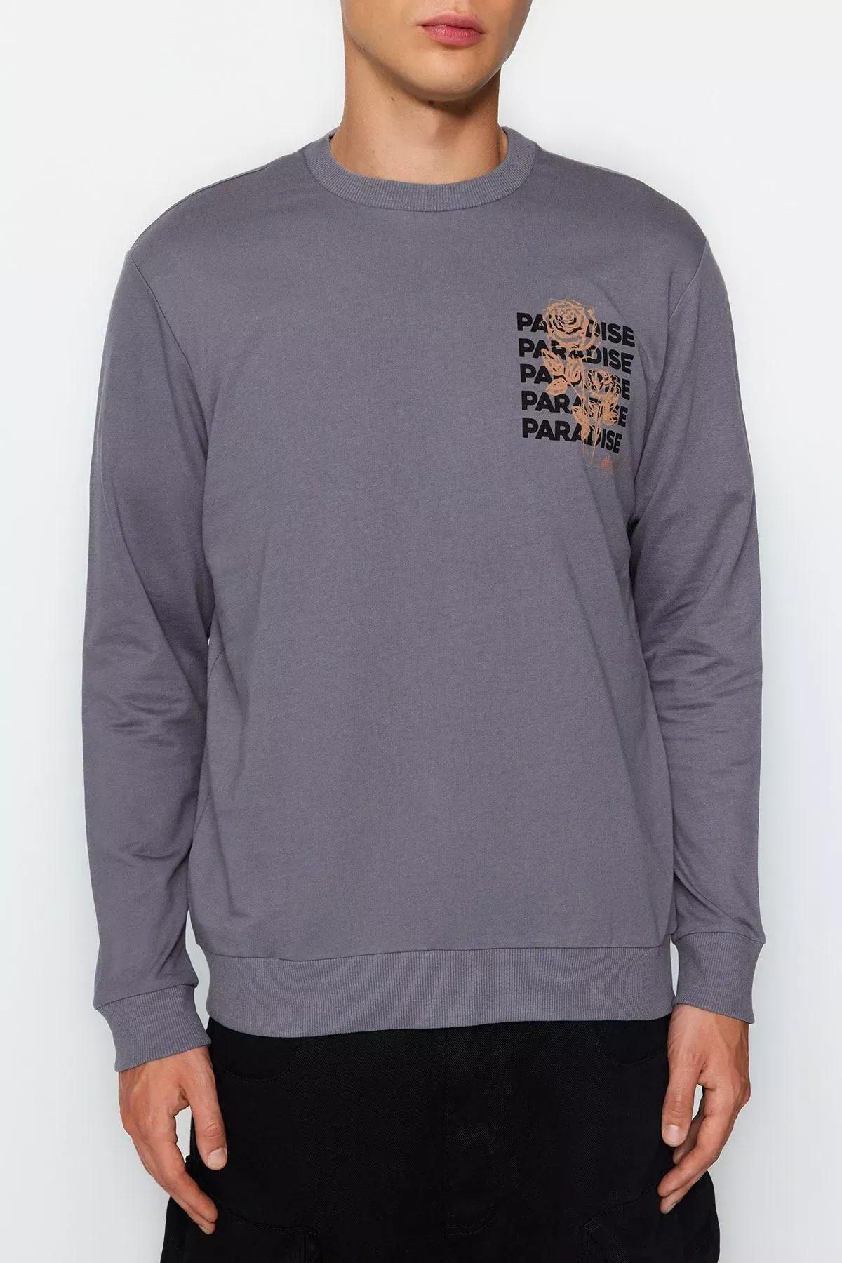 Grey Printed Mid Waist Sweatshirt, , large image number 1
