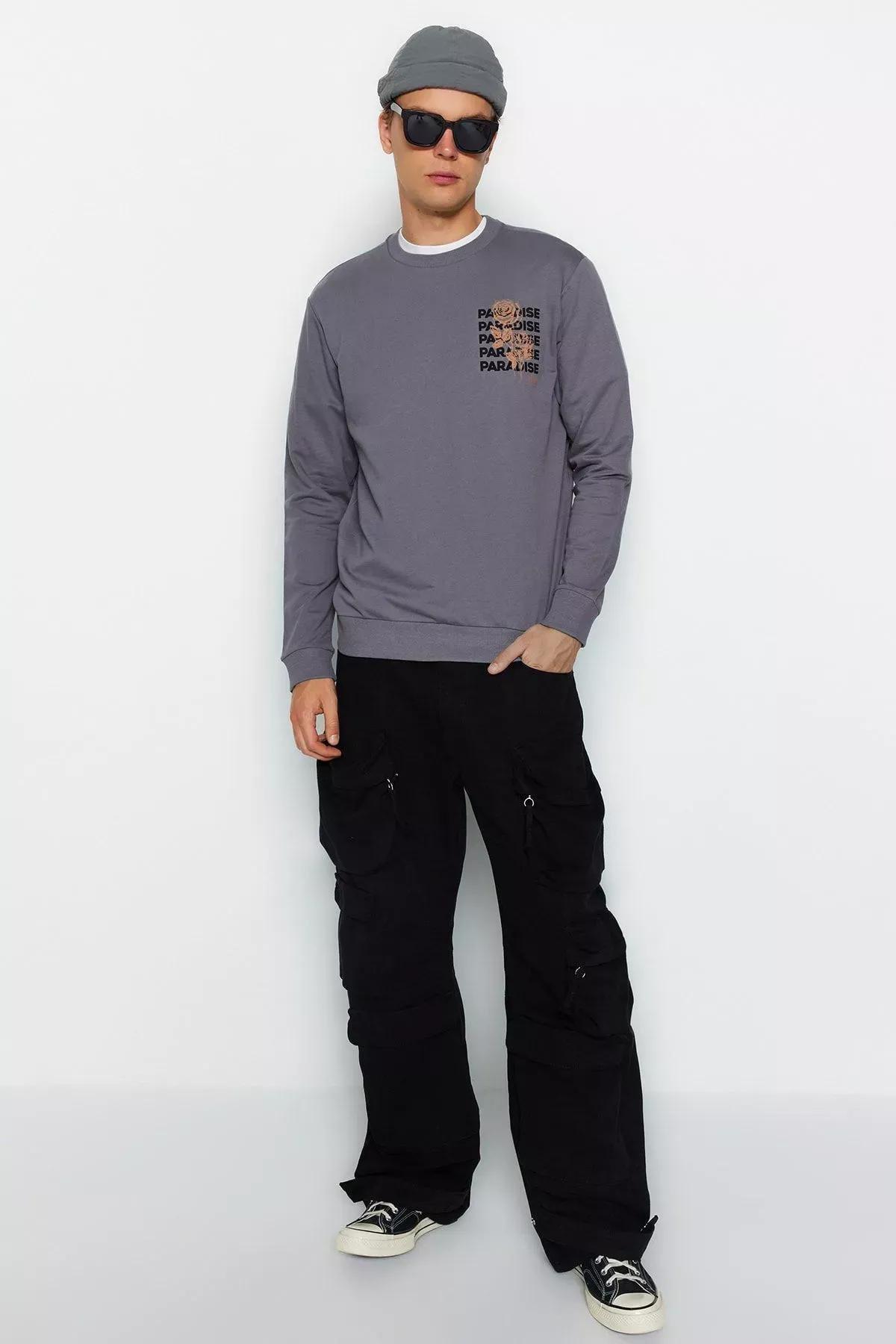 Grey Printed Mid Waist Sweatshirt, , large image number 5