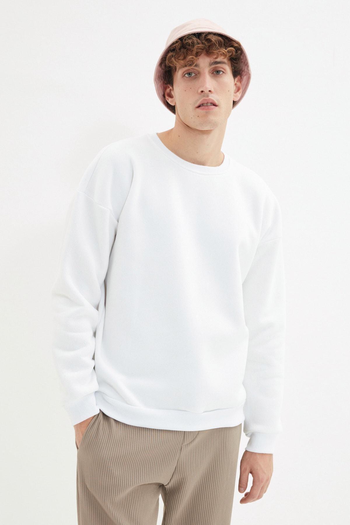 White Oversize Crew Neck Sweatshirt, , large image number 3
