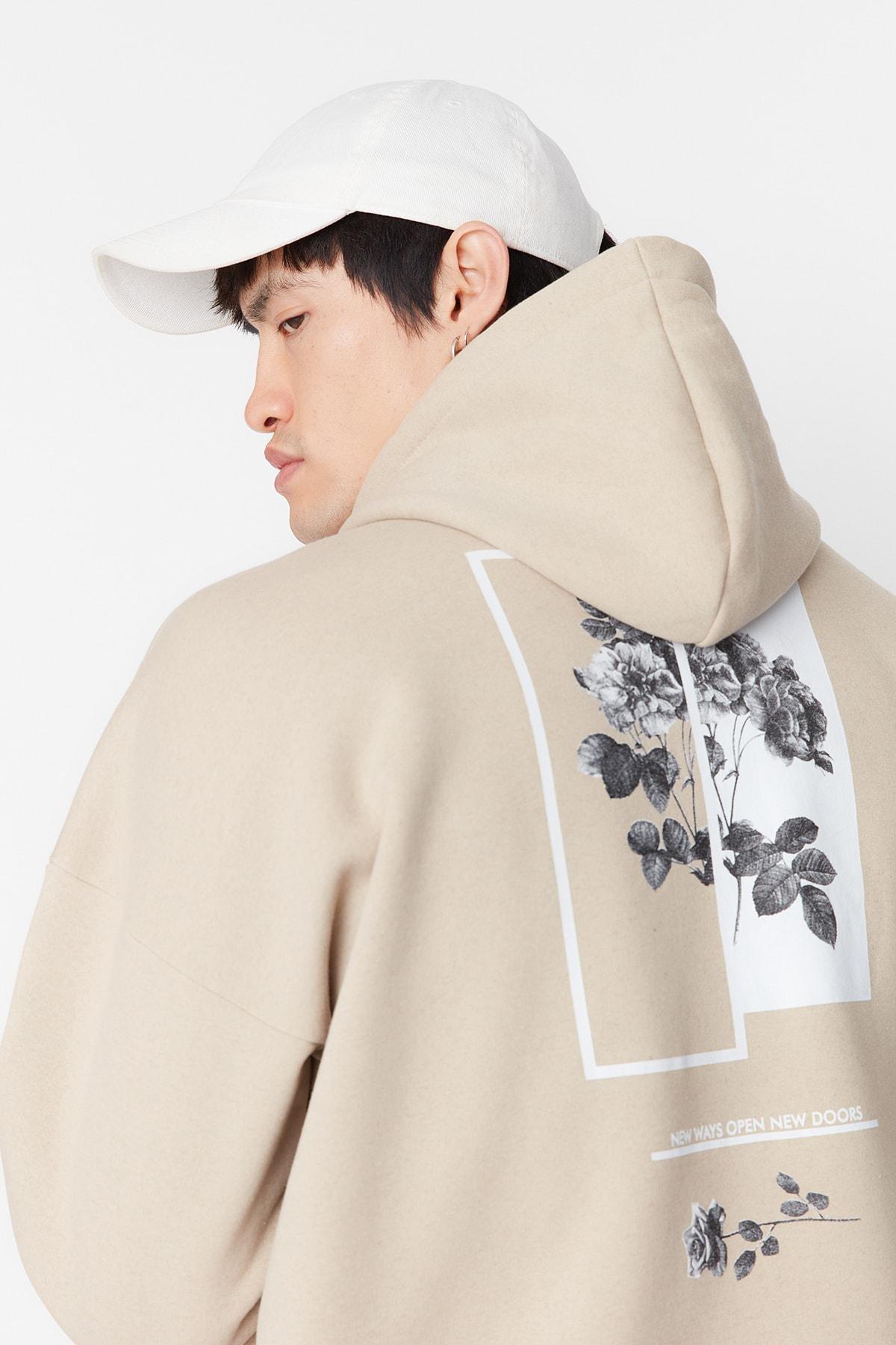 Beige Floral Oversize Sweatshirt, , large image number 0