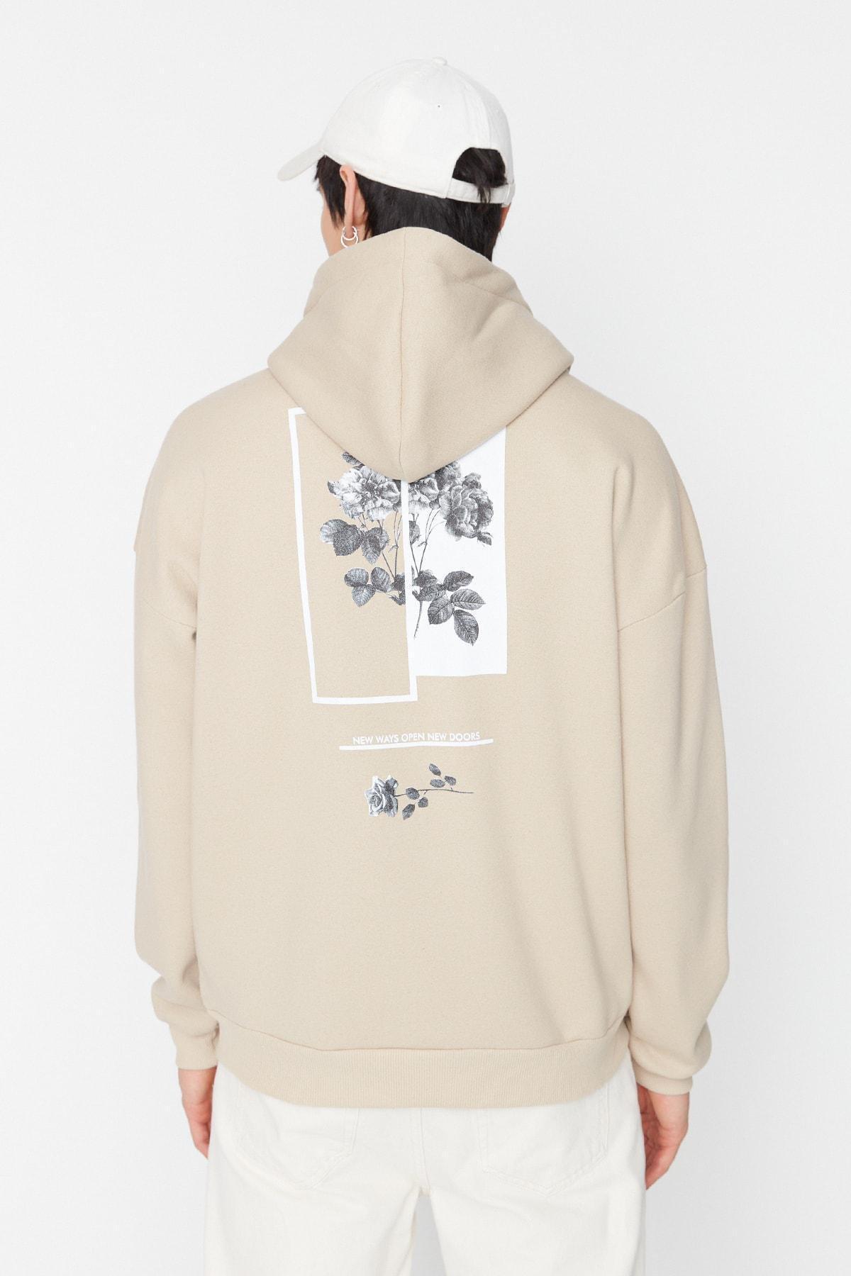 Beige Floral Oversize Sweatshirt, , large image number 6