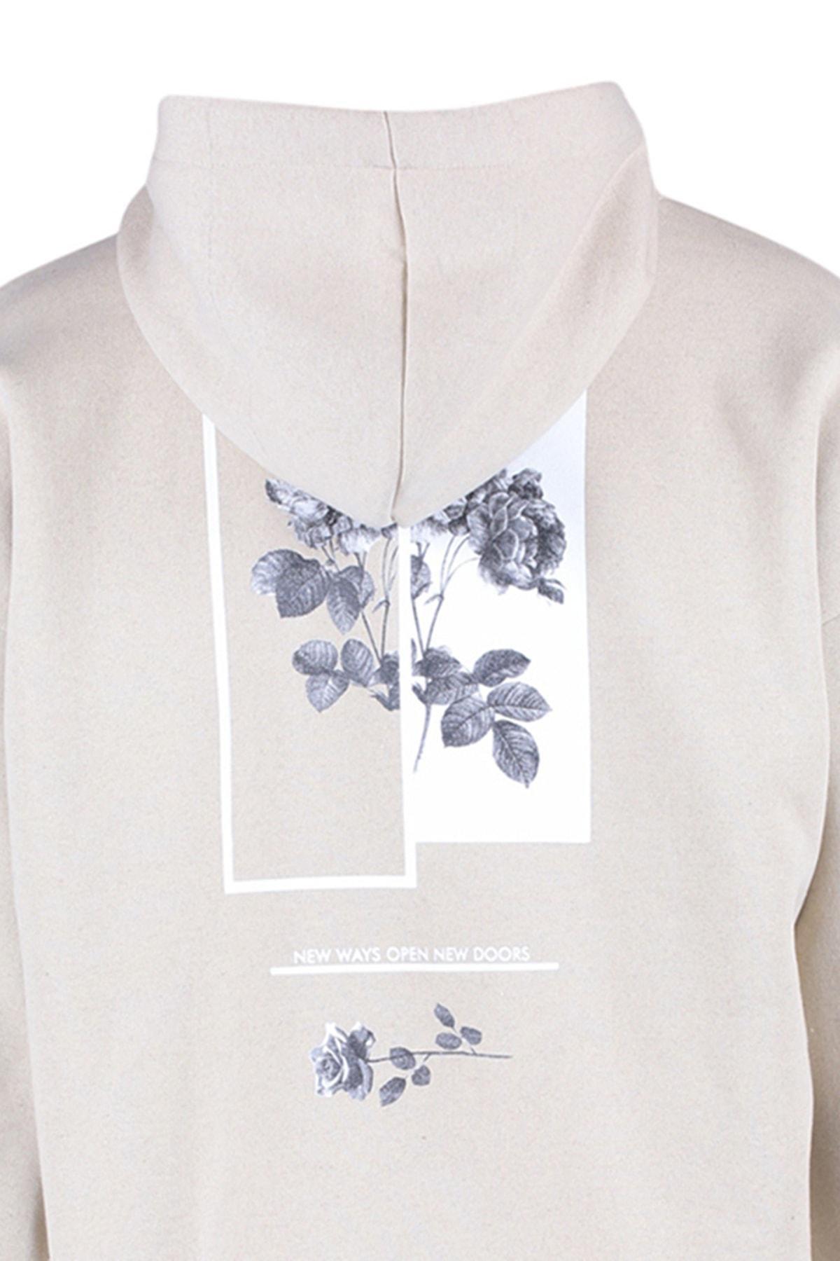 Beige Floral Oversize Sweatshirt, , large image number 8