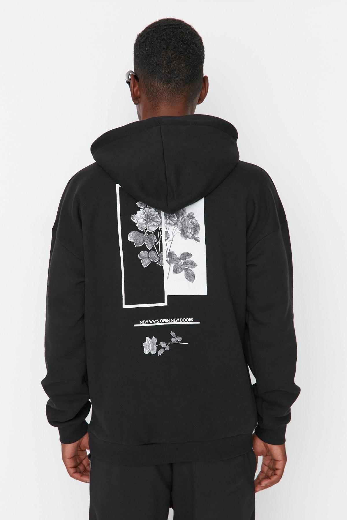 Black Floral Oversize Sweatshirt, Black, medium