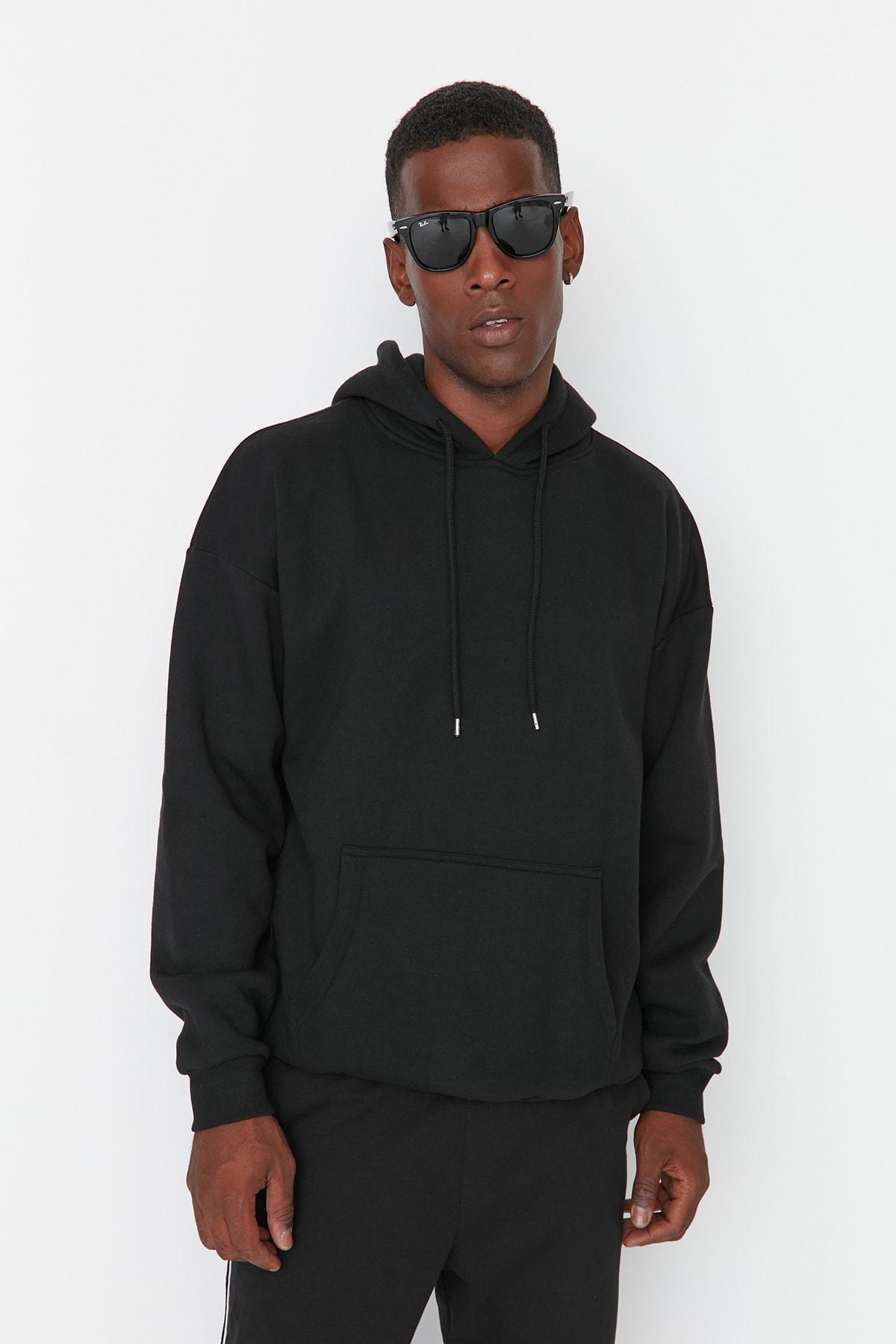 Black Oversize Hooded Sweatshirt, , large image number 1