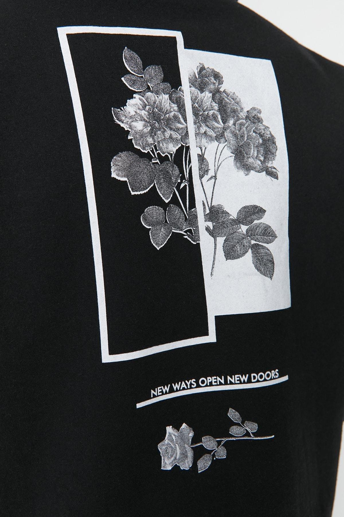 Black Floral Oversize Sweatshirt, Black, large image number 3