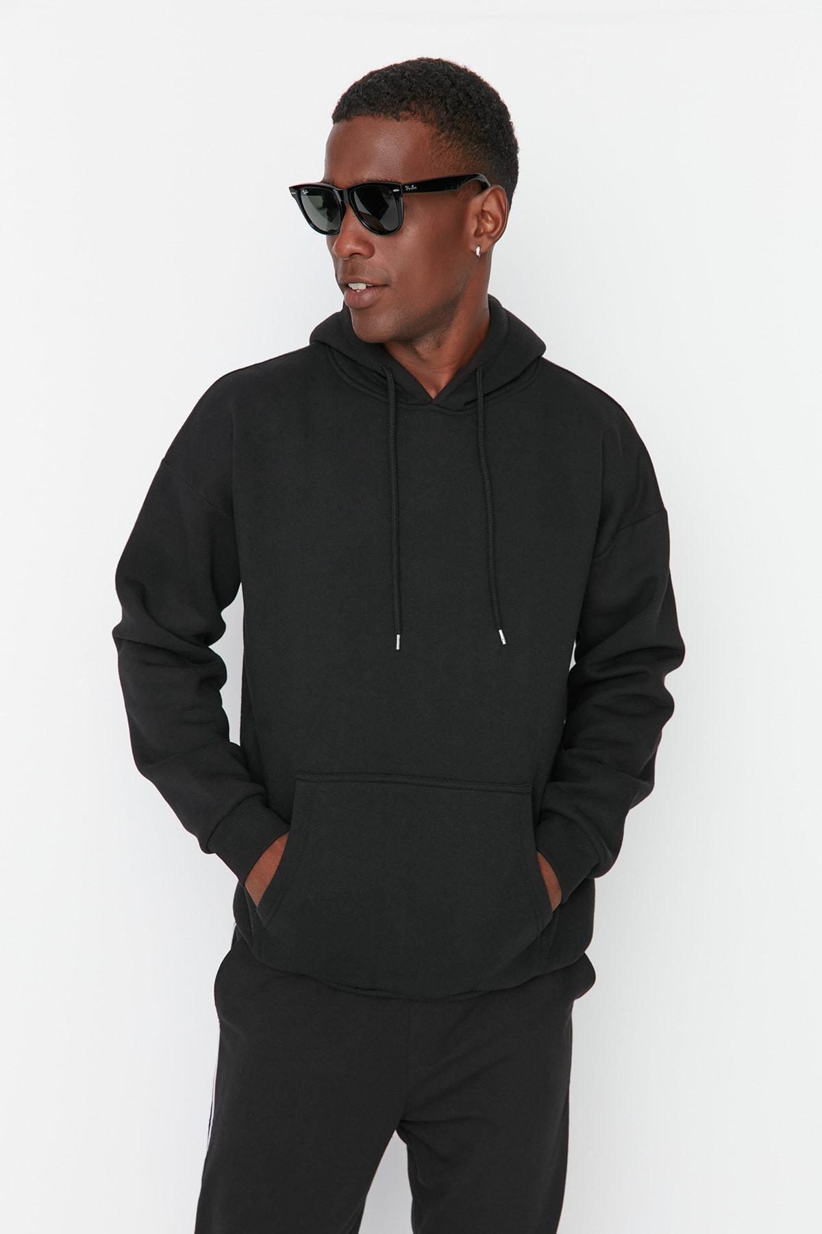 Black Oversize Hooded Sweatshirt, , large image number 4