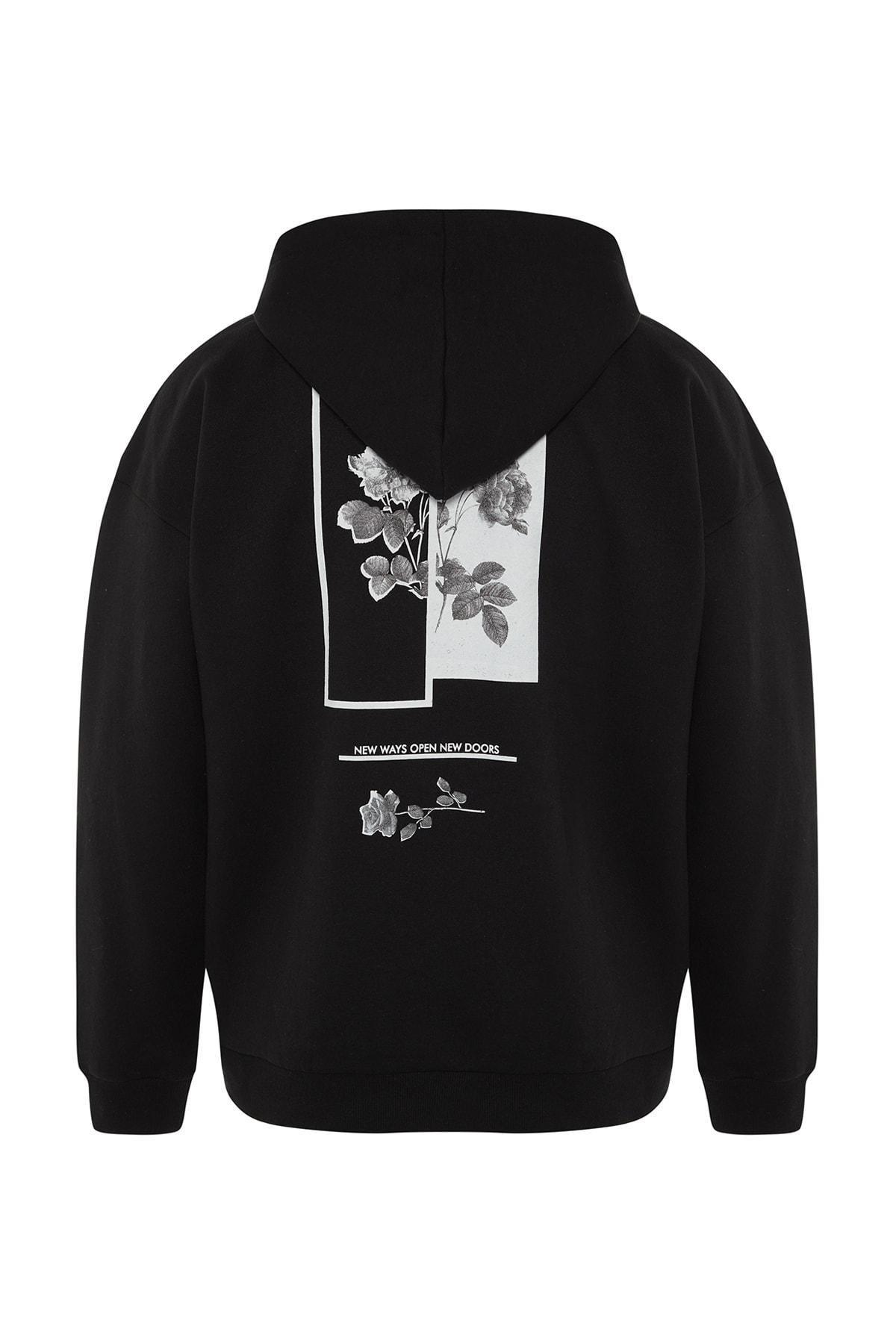 Black Floral Oversize Sweatshirt, Black, large image number 5