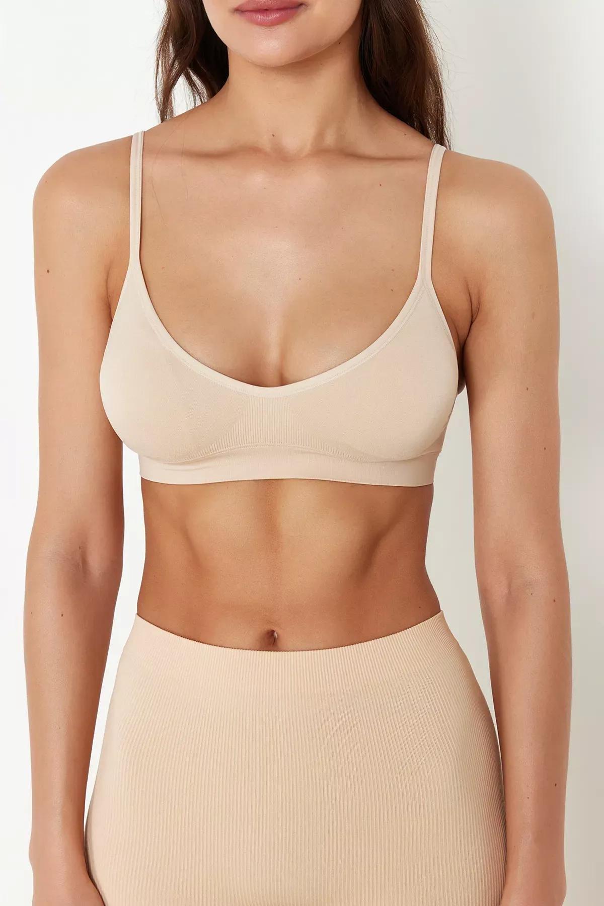 Beige Plain Bra, , large image number 3