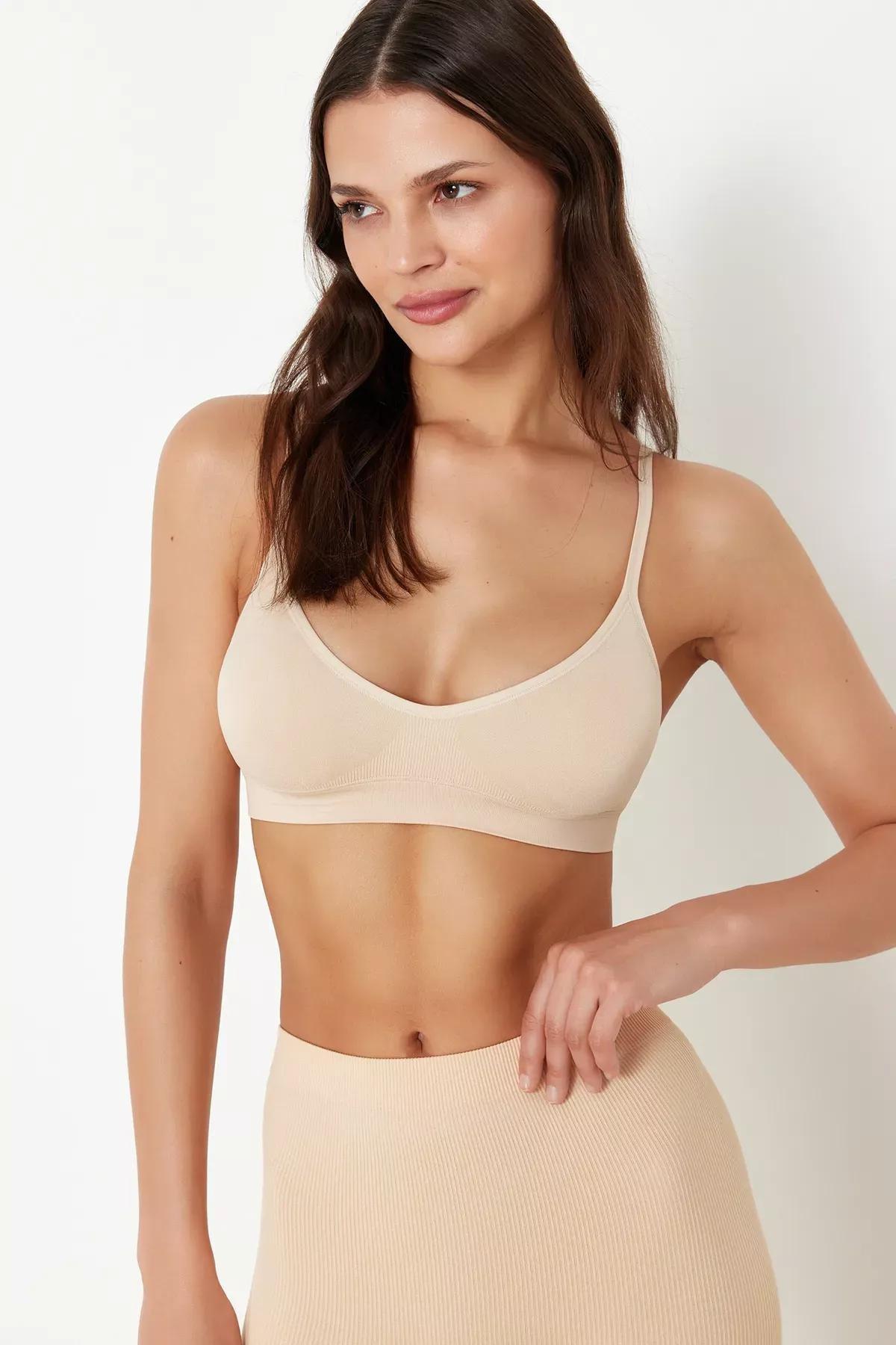 Beige Plain Bra, , large image number 5