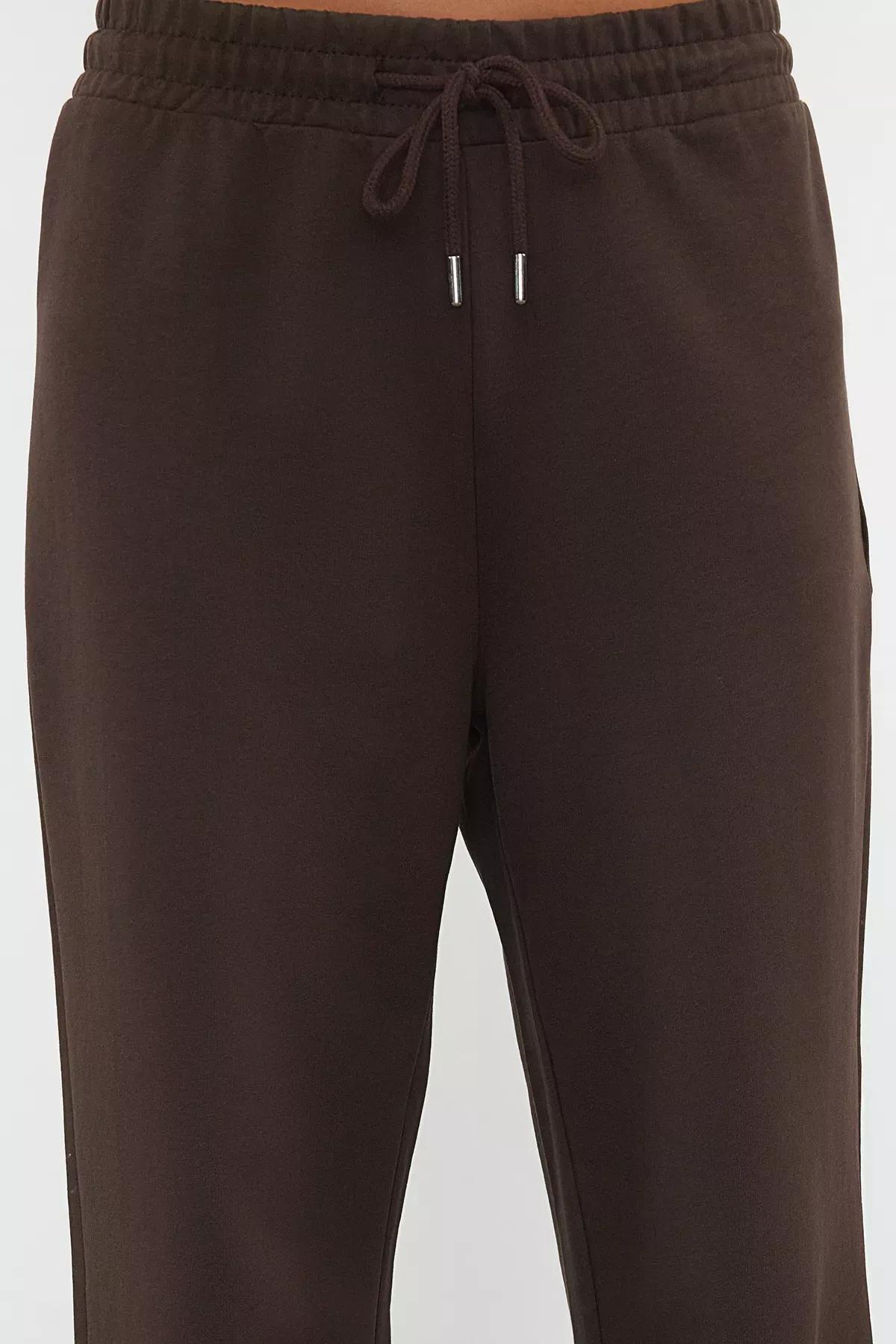 Brown Wide Leg Knit Sweatpants, , large image number 3