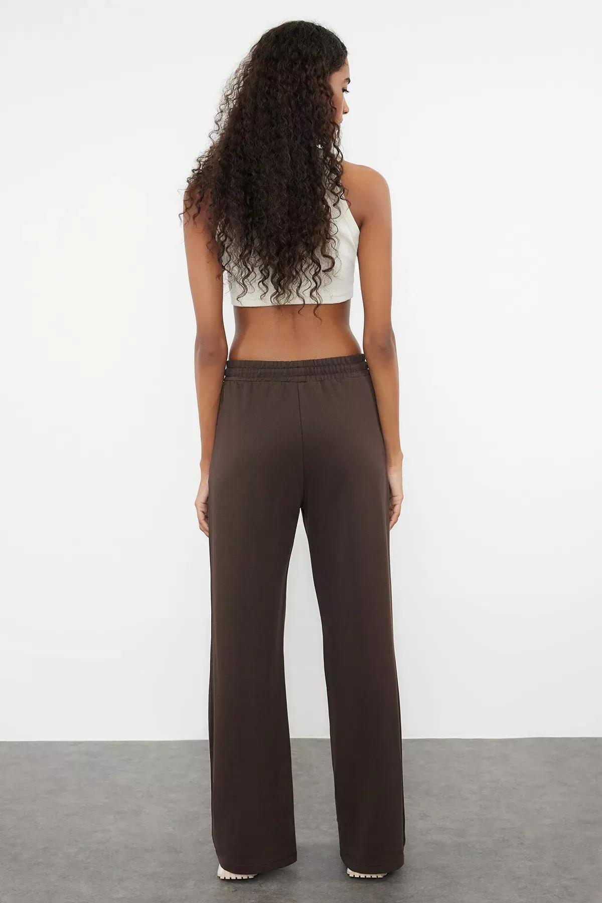 Brown Wide Leg Knit Sweatpants, , large image number 4