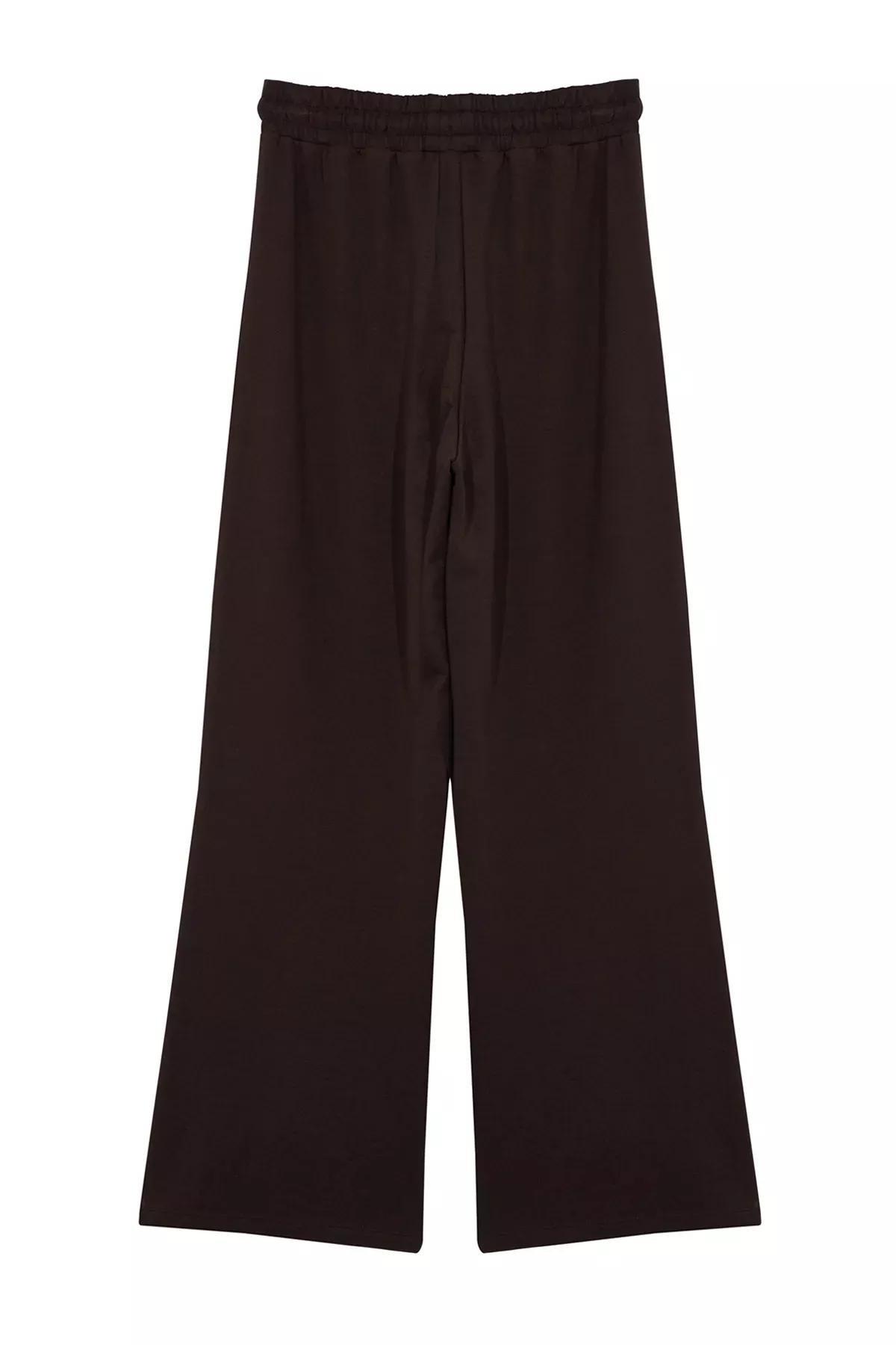 Brown Wide Leg Knit Sweatpants, , large image number 5
