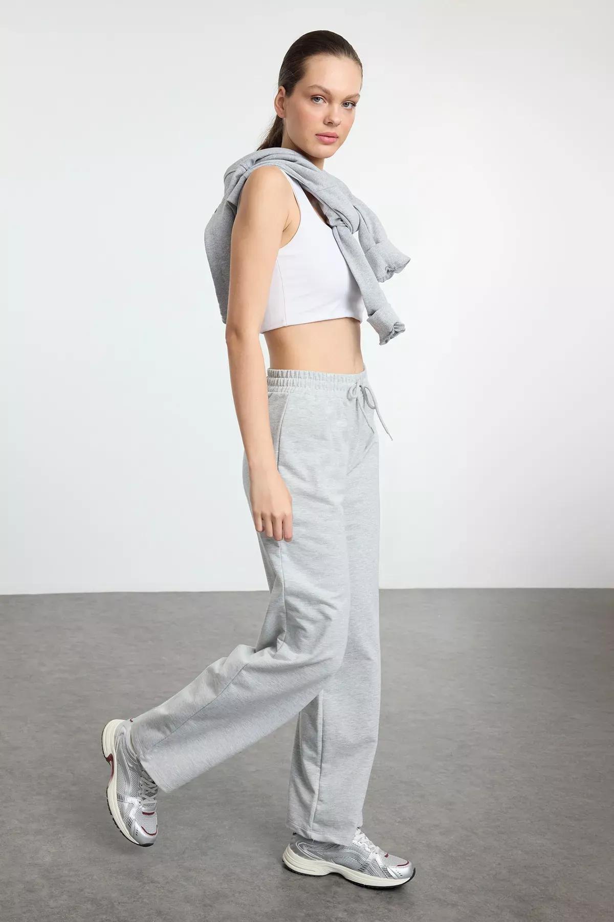 Grey Melange Knit Sweatpants, , large image number 0