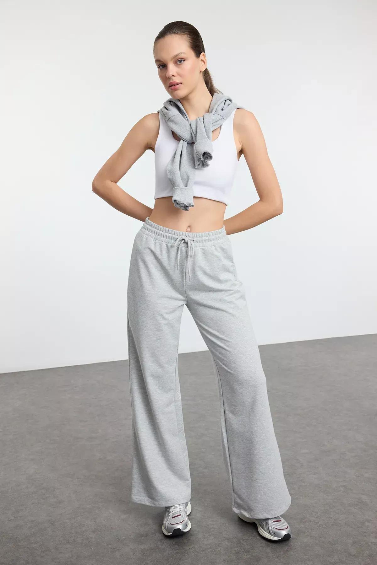 Grey Melange Knit Sweatpants, , large image number 1