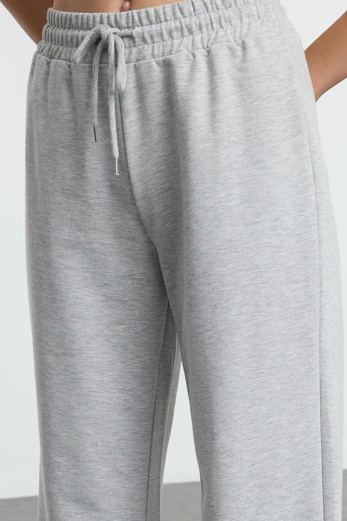 Grey Melange Knit Sweatpants, , large image number 3